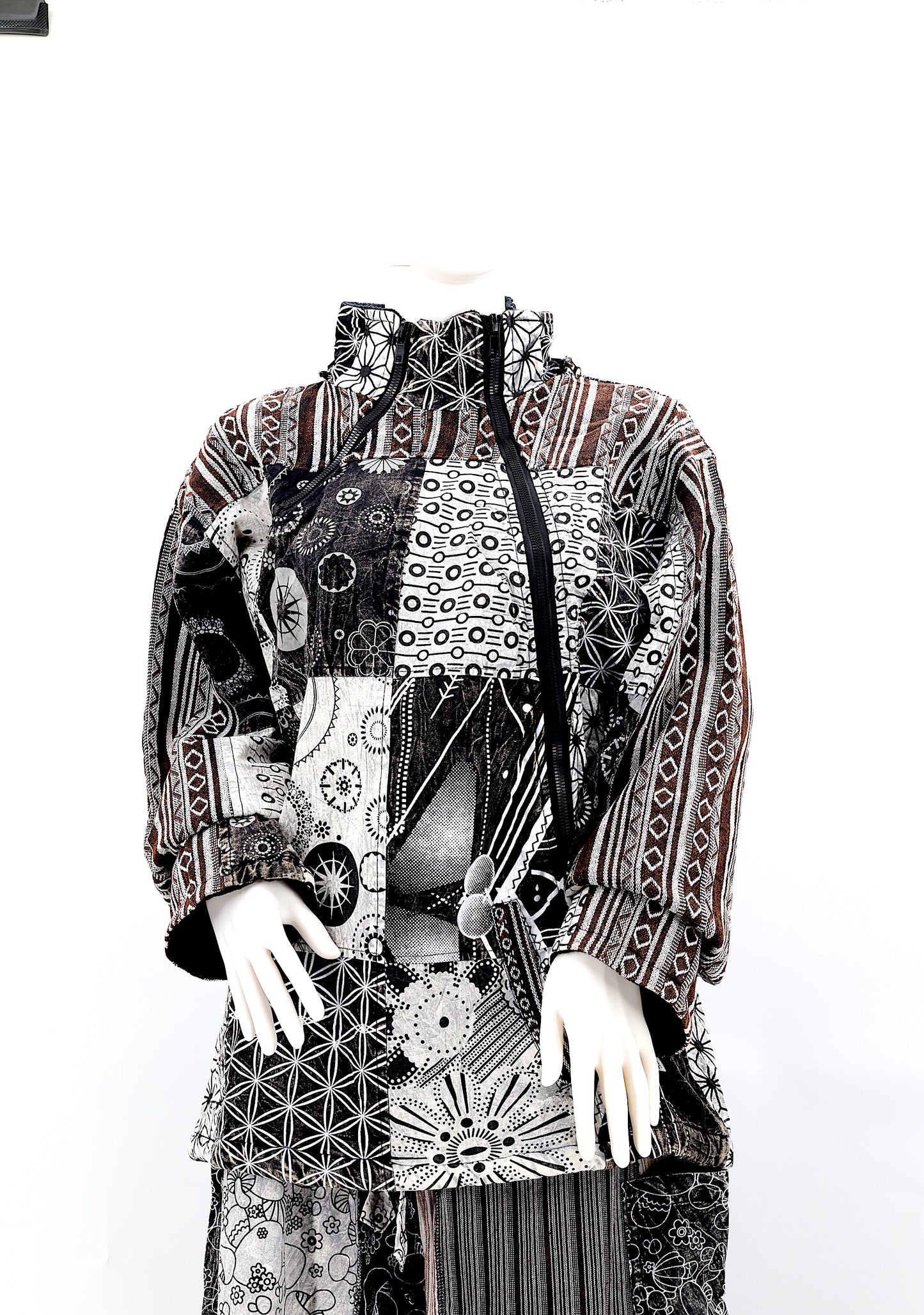 Cotton Hippie Handmade Patchwork Fleece Lined Geometric Print Bohemian Jacket