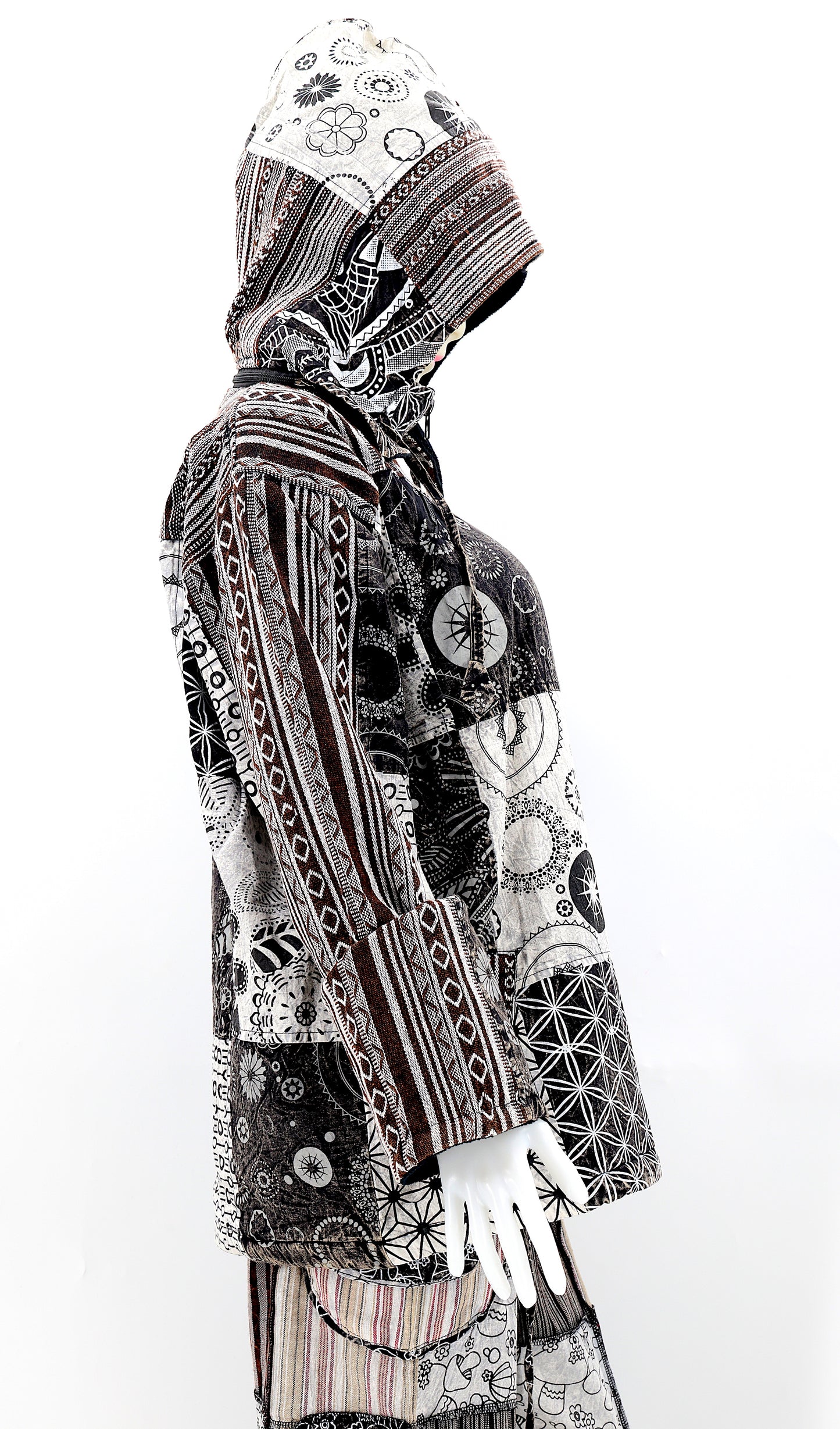 Cotton Hippie Handmade Patchwork Fleece Lined Geometric Print Bohemian Jacket