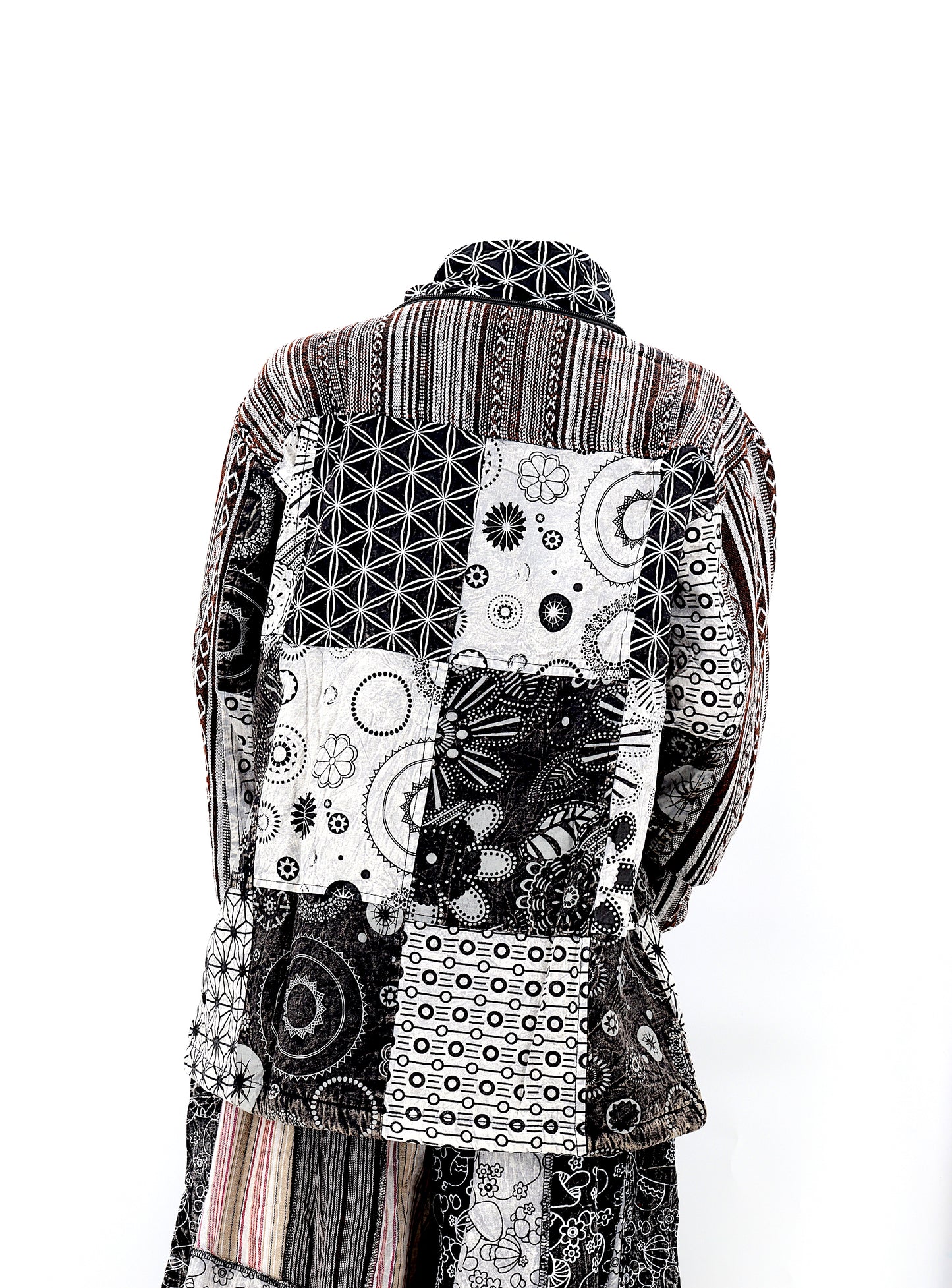 Cotton Hippie Handmade Patchwork Fleece Lined Geometric Print Bohemian Jacket