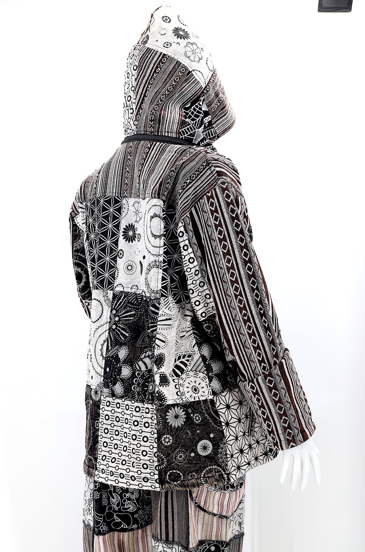 Cotton Hippie Handmade Patchwork Fleece Lined Geometric Print Bohemian Jacket
