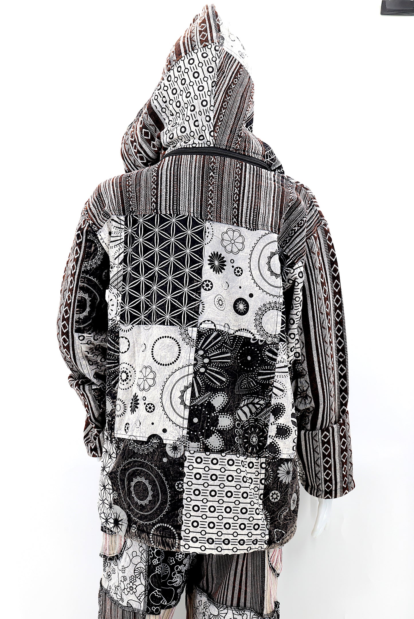Cotton Hippie Handmade Patchwork Fleece Lined Geometric Print Bohemian Jacket