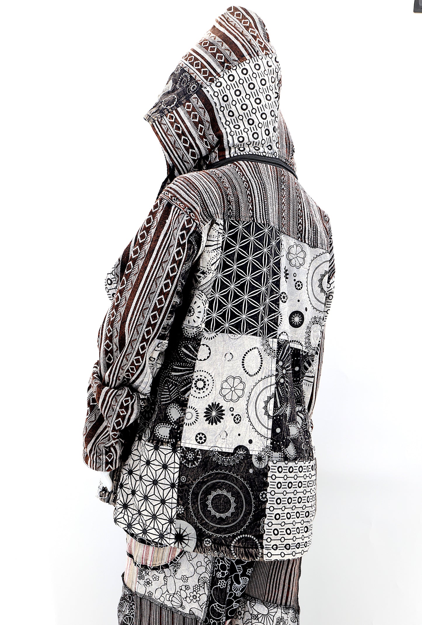 Cotton Hippie Handmade Patchwork Fleece Lined Geometric Print Bohemian Jacket
