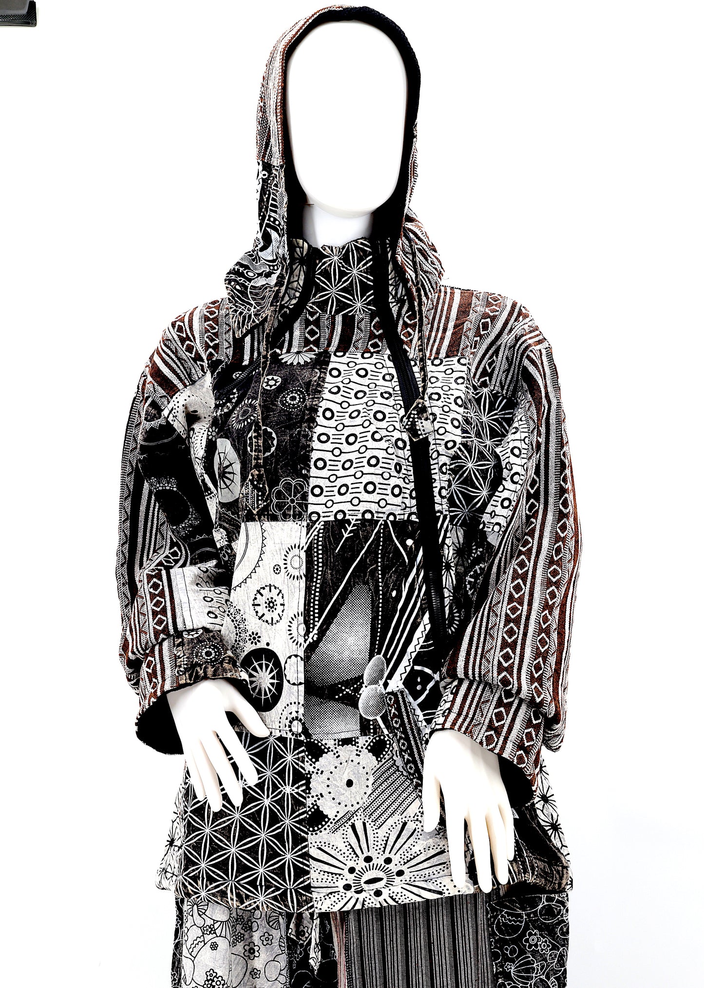 Cotton Hippie Handmade Patchwork Fleece Lined Geometric Print Bohemian Jacket