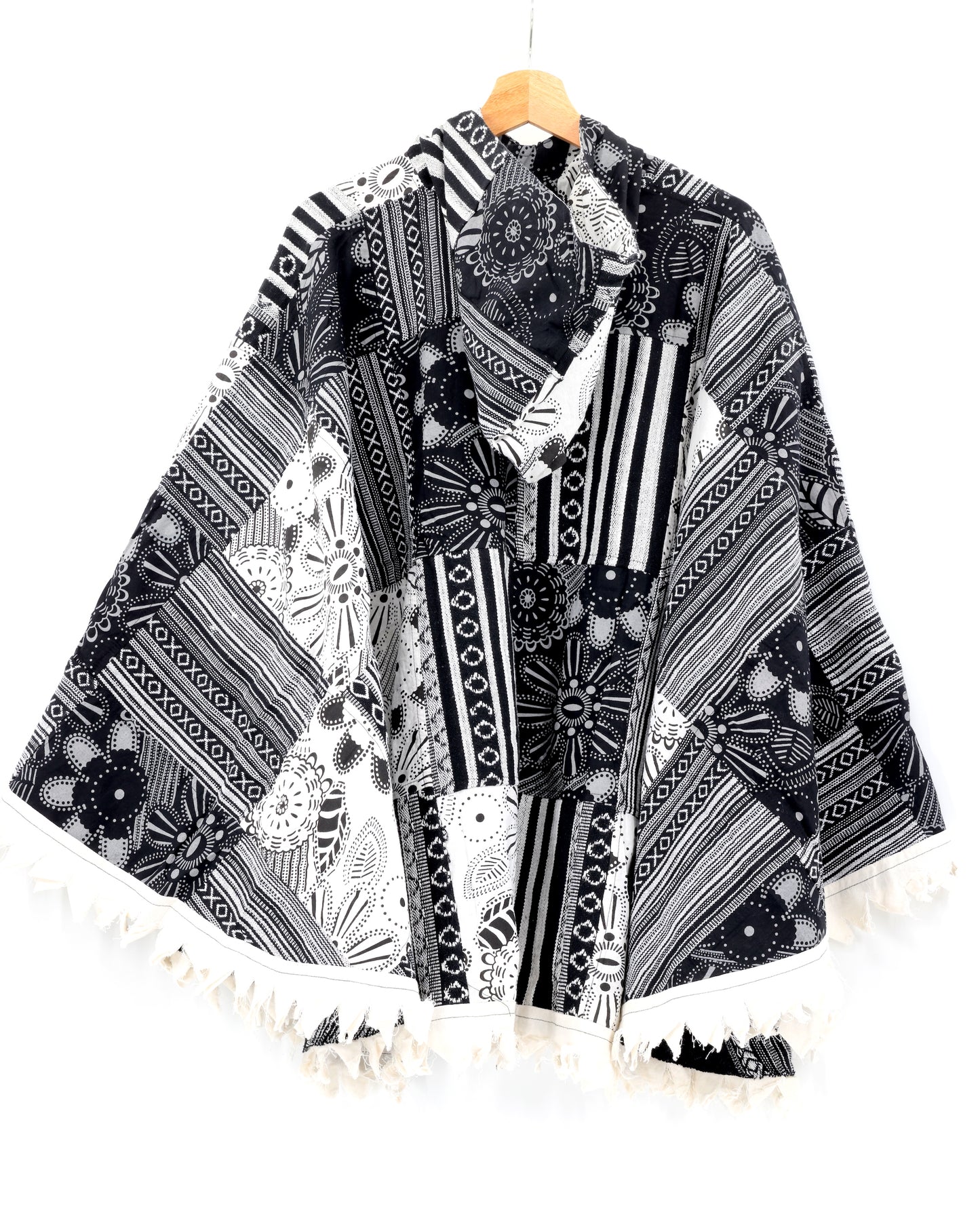 Cotton Hippie Handmade Flower of Life and Geometric Print Patchwork Bohemian Poncho
