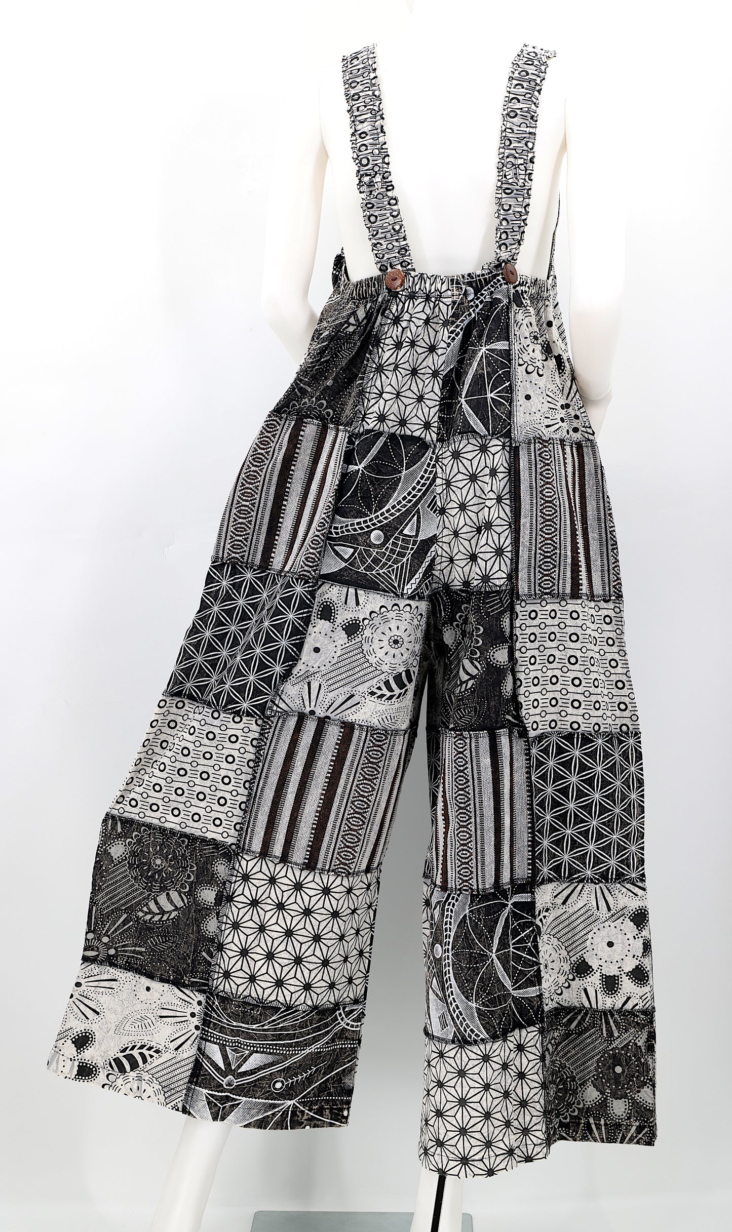 Cotton Hippie Handmade Geometric Print Patchwork Wide Leg Bohemian Overalls