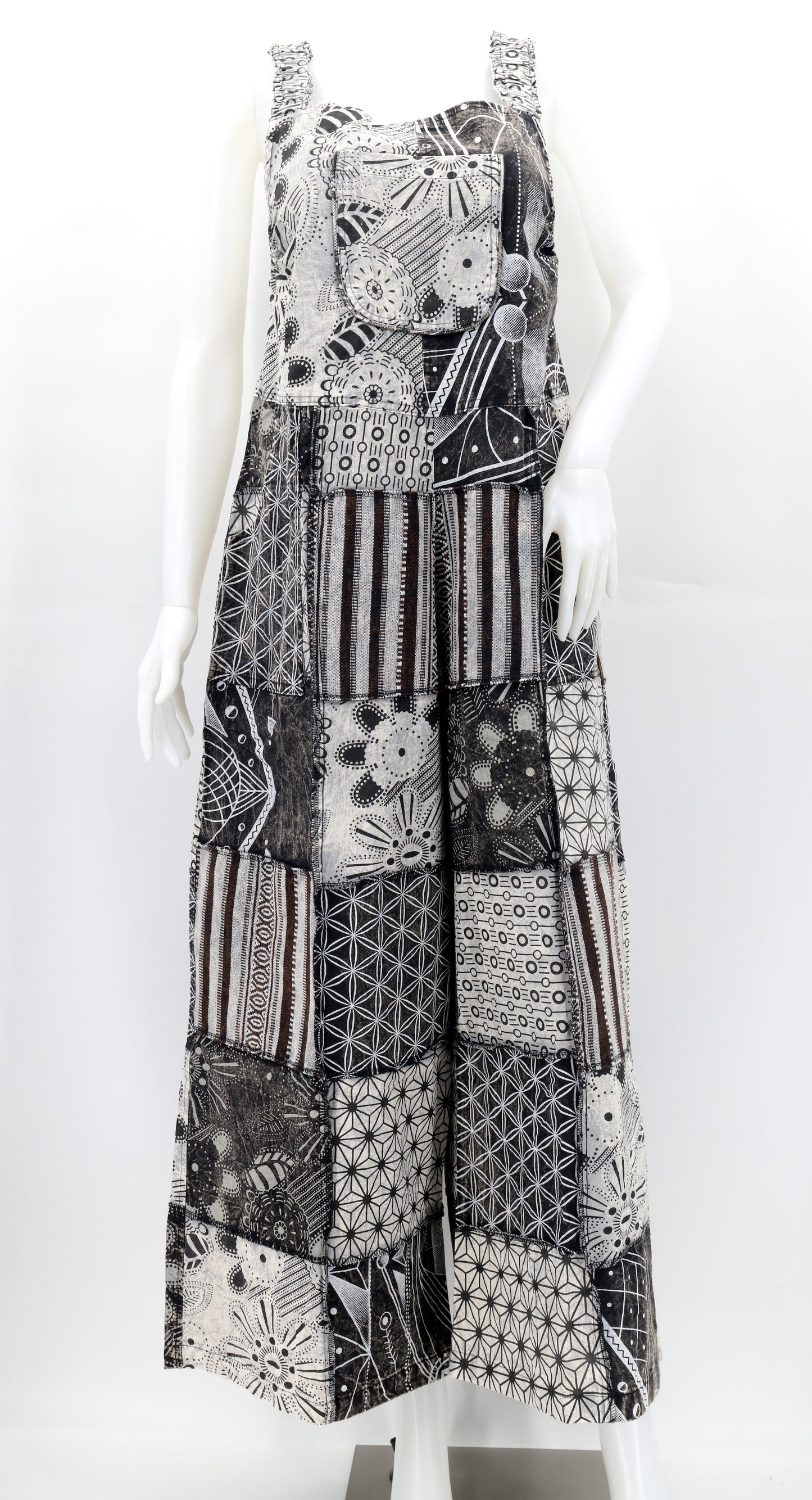 Cotton Hippie Handmade Geometric Print Patchwork Wide Leg Bohemian Overalls