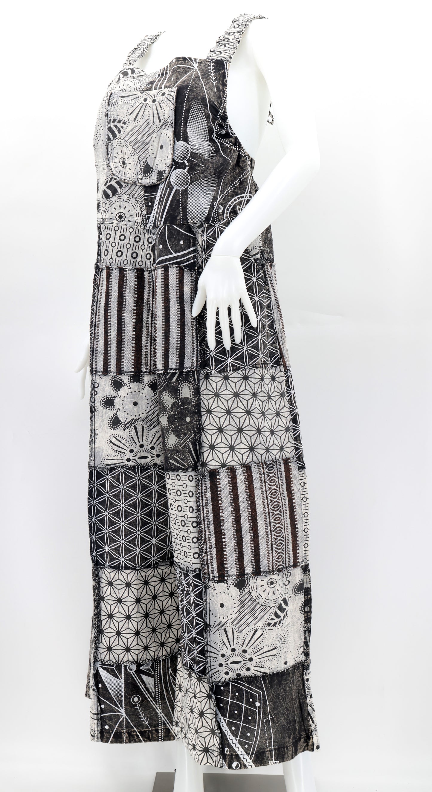 Cotton Hippie Handmade Geometric Print Patchwork Wide Leg Bohemian Overalls