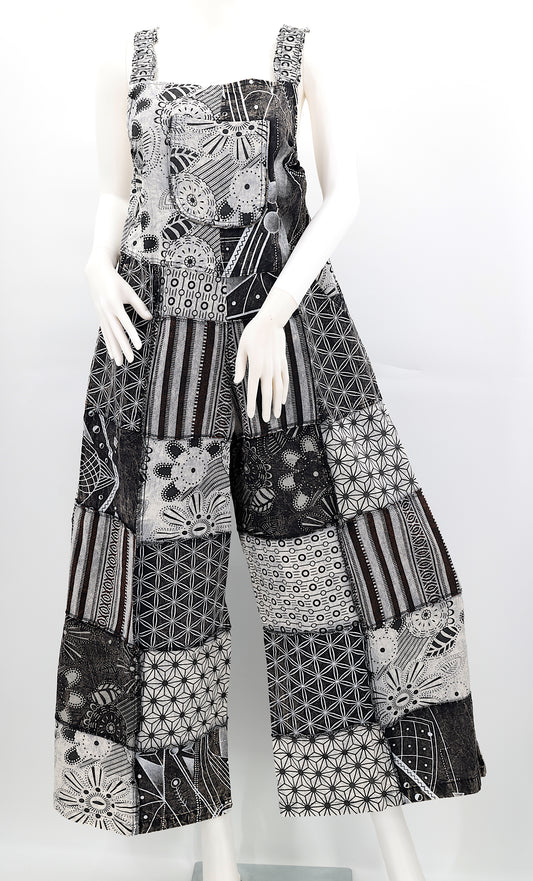 Cotton Hippie Handmade Geometric Print Patchwork Wide Leg Bohemian Overalls
