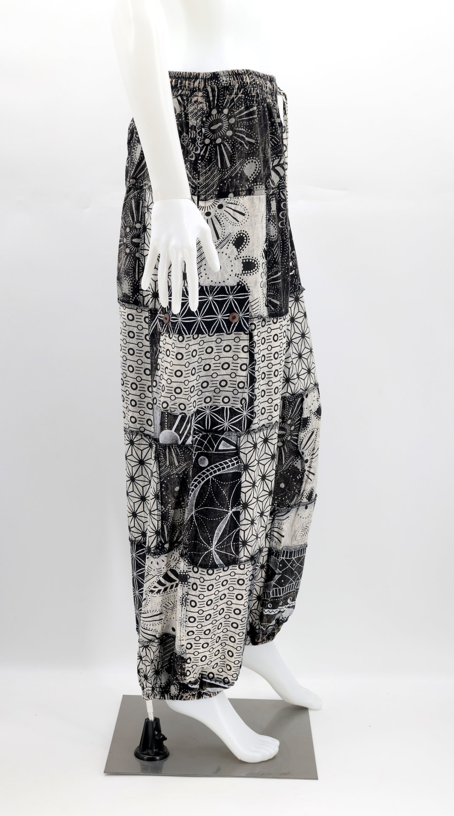 Geometric Patchwork Cargo Pants | Straight Leg Cotton Harem Pants