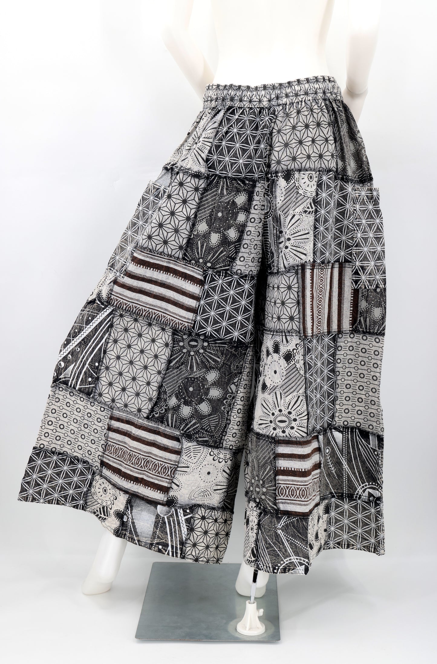 Back view of adjustable boho harem pants made from natural cotton with a relaxed fit