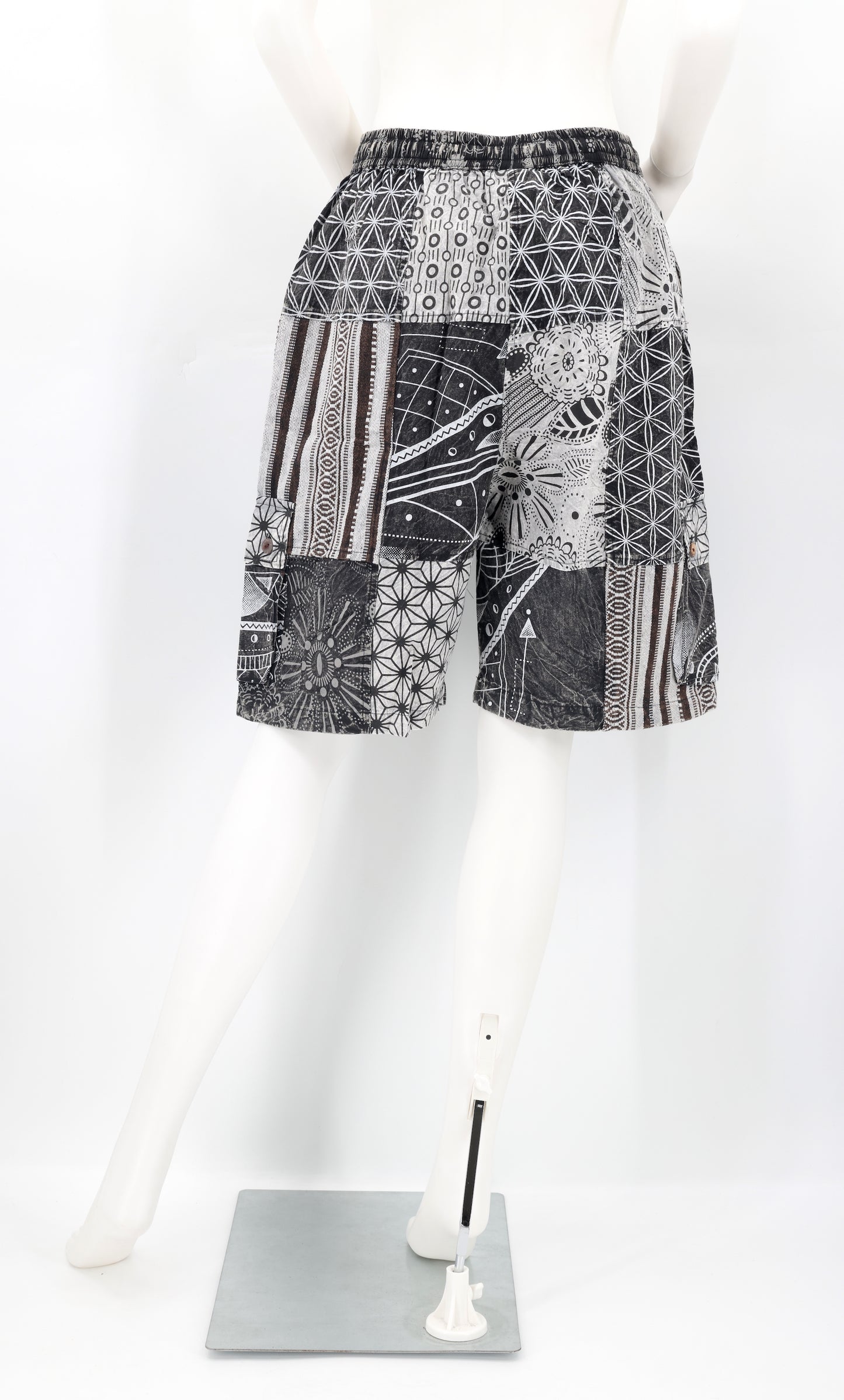 Cotton Hippie Handmade Black And White Gheri Patchwork Bohemian Shorts