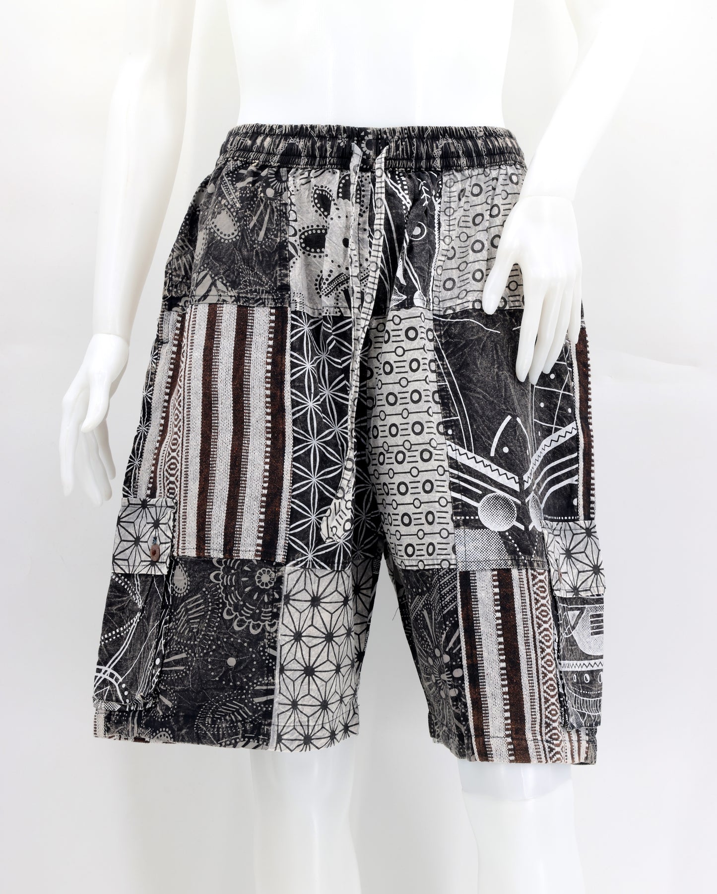 Cotton Hippie Handmade Black And White Gheri Patchwork Bohemian Shorts