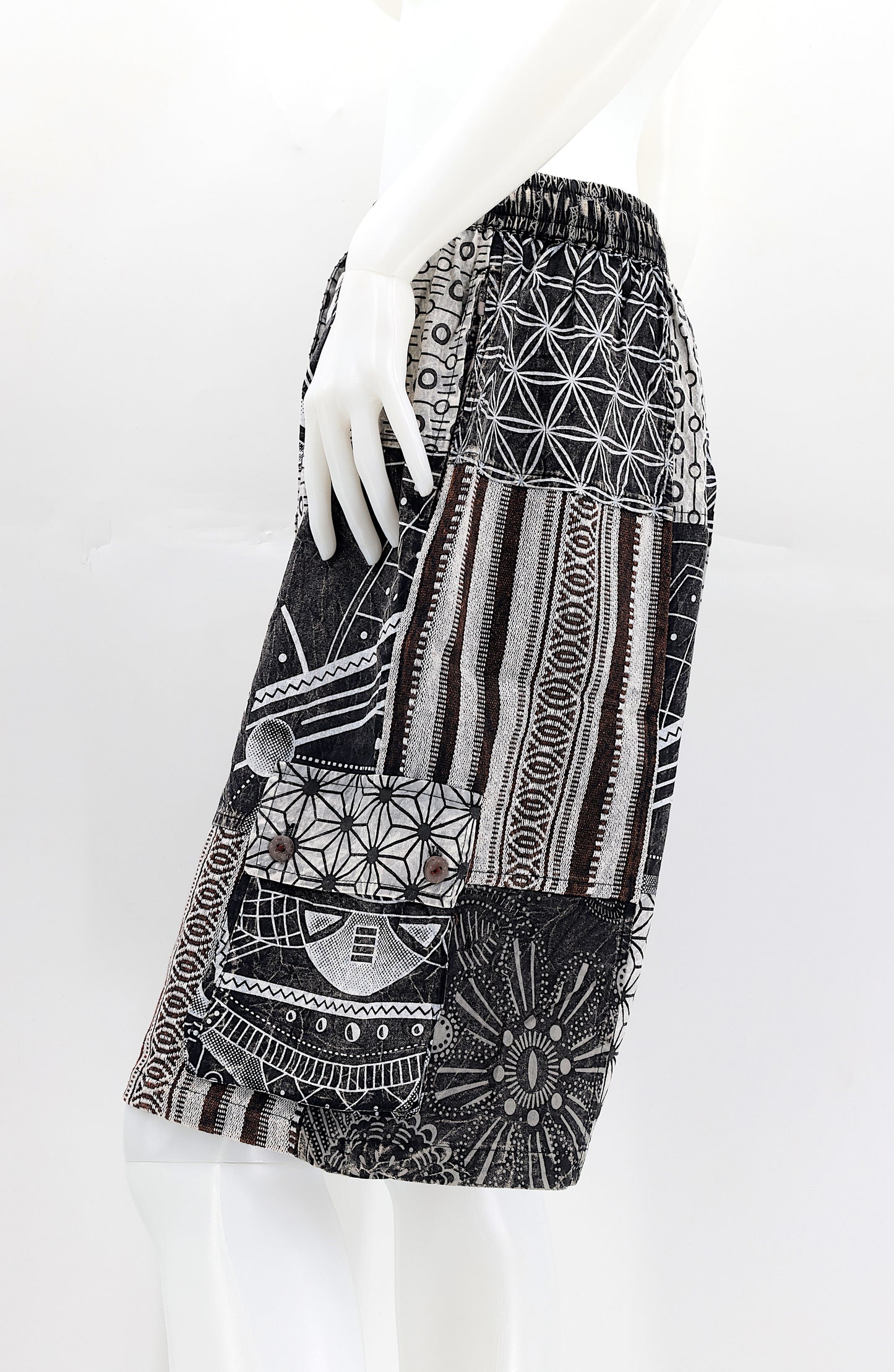 Cotton Hippie Handmade Black And White Gheri Patchwork Bohemian Shorts