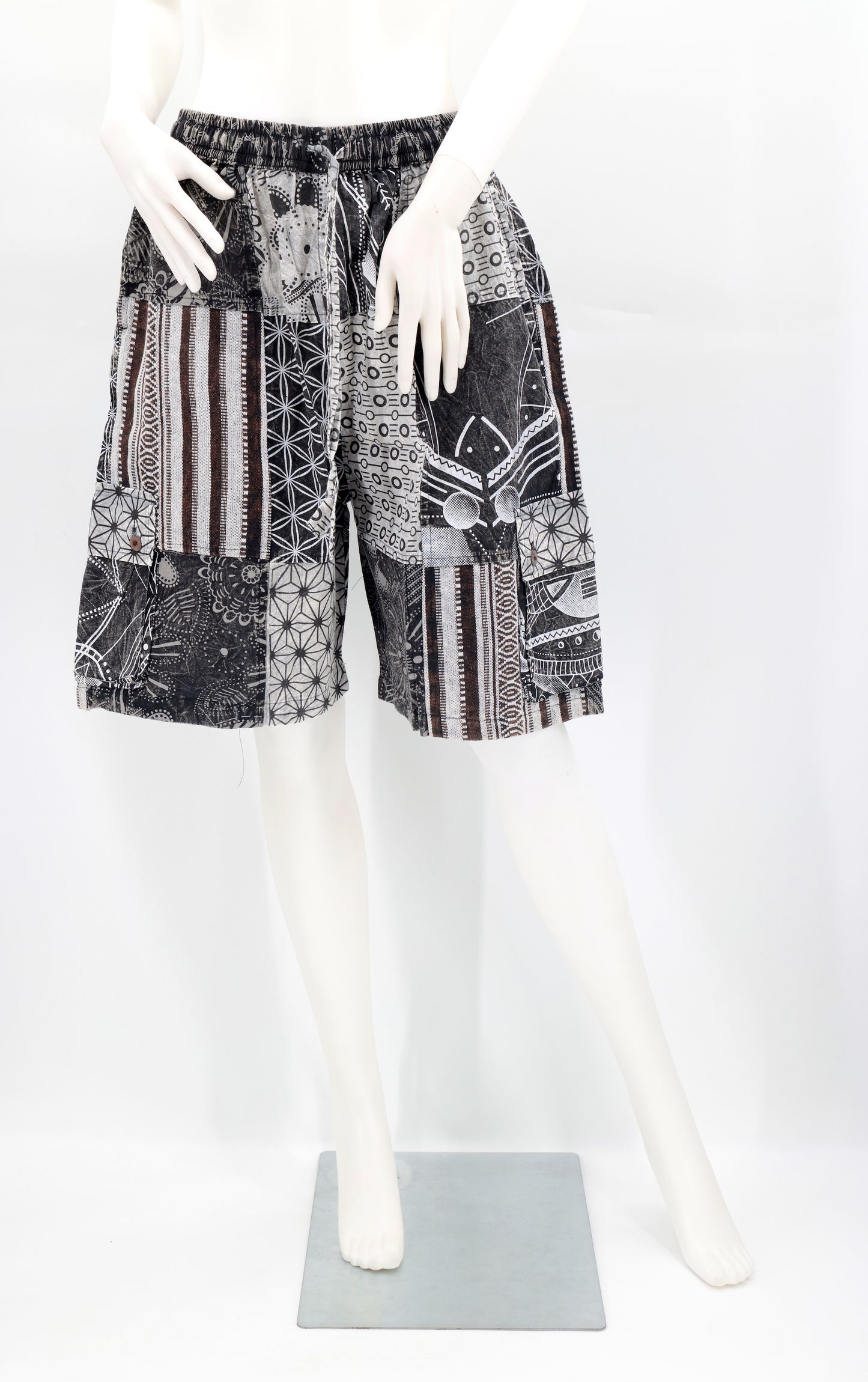 Cotton Hippie Handmade Black And White Gheri Patchwork Bohemian Shorts