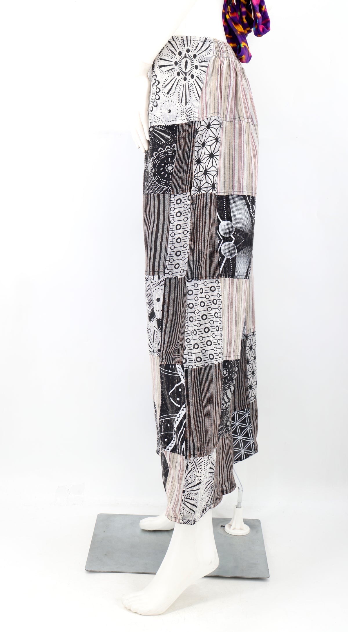 Geometric Patchwork Wide Leg Palazzo Pants | Black & White Cotton Trousers