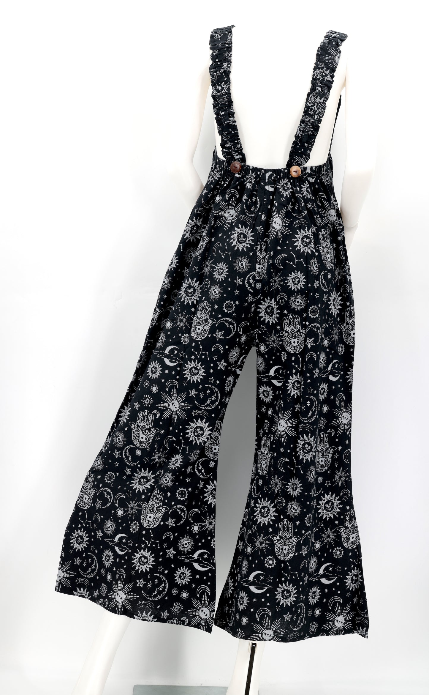 Cotton Hippie Handmade Celestial Print Wide Leg Bohemian Overalls