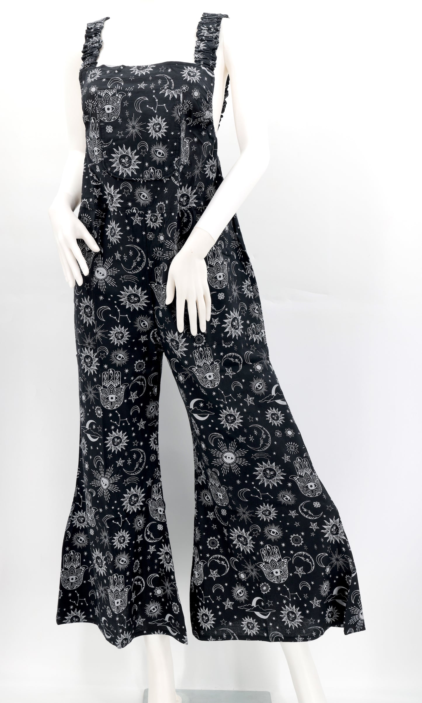 Cotton Hippie Handmade Celestial Print Wide Leg Bohemian Overalls