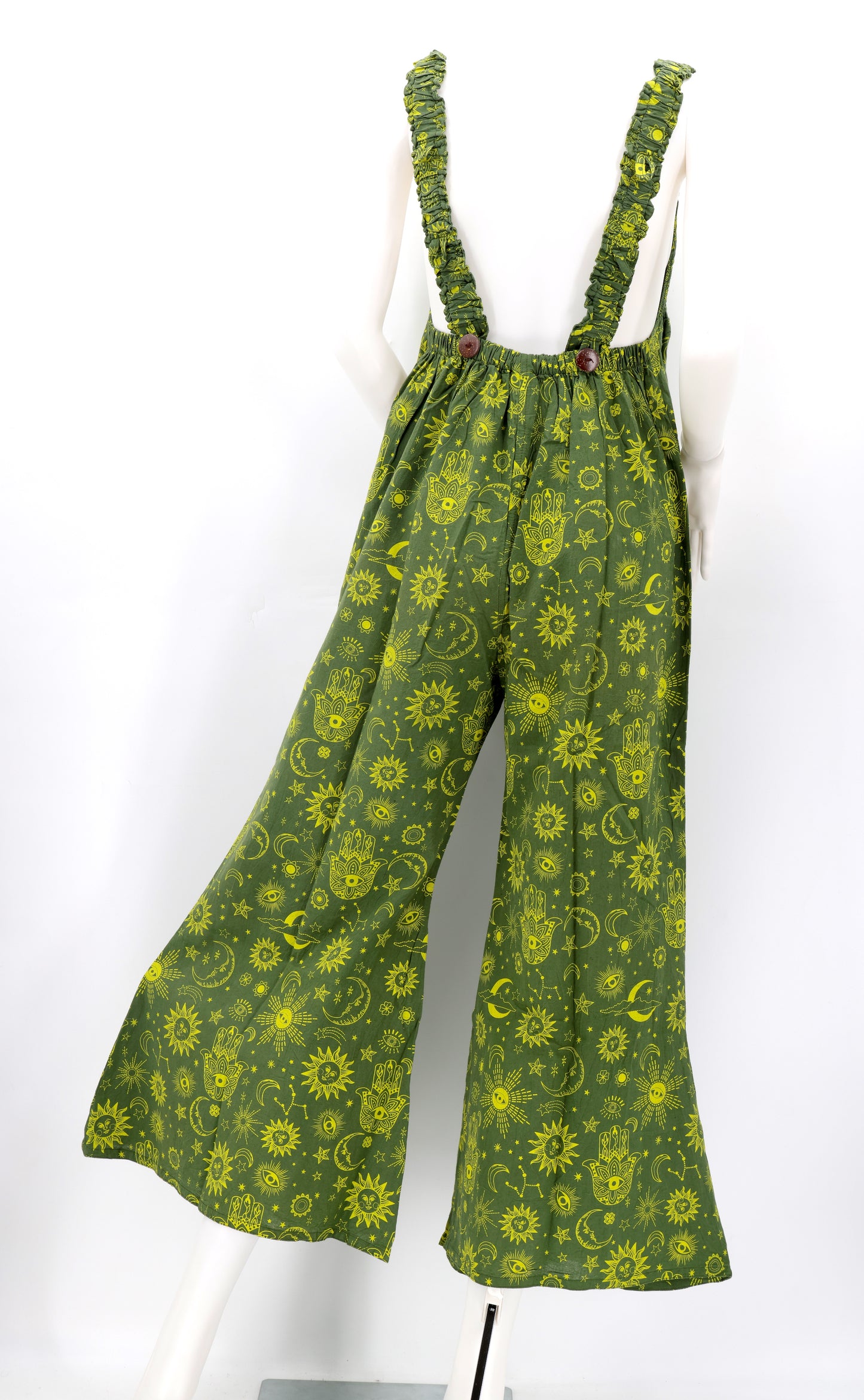 Cotton Hippie Handmade Celestial Print Wide Leg Bohemian Overalls