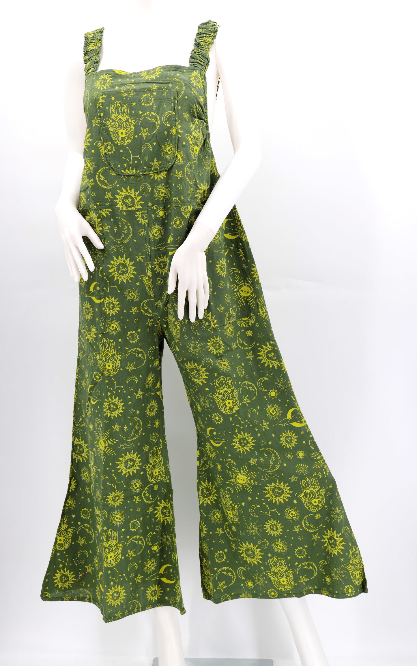 Cotton Hippie Handmade Celestial Print Wide Leg Bohemian Overalls