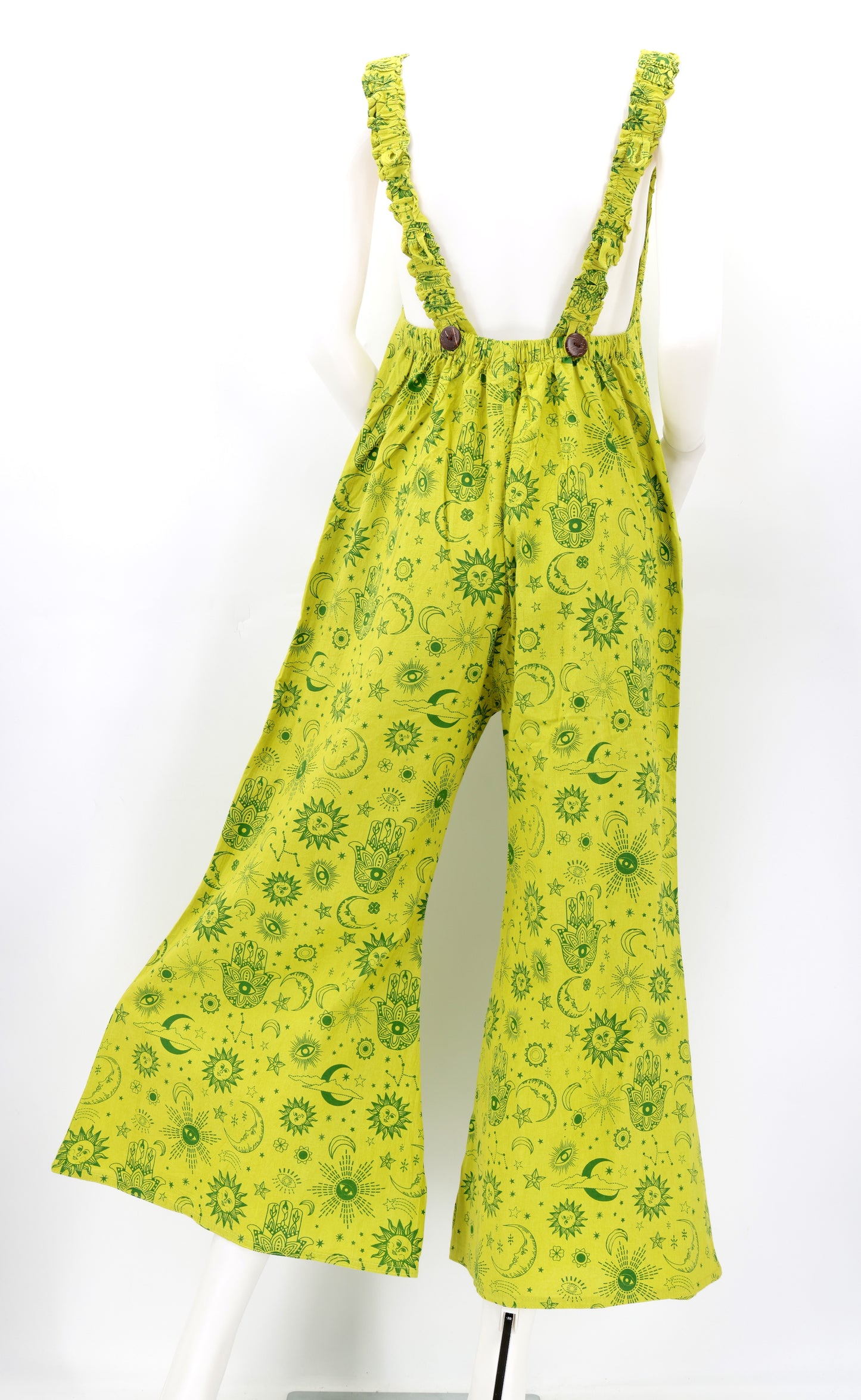 Cotton Hippie Handmade Celestial Print Wide Leg Bohemian Overalls