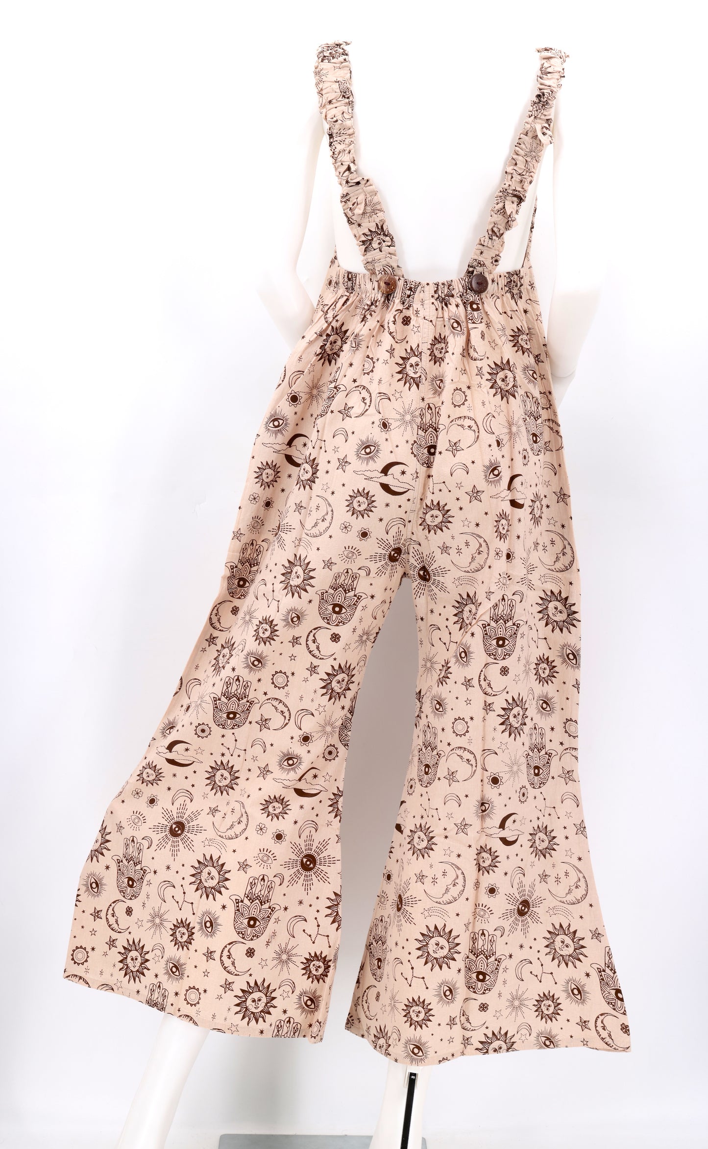 Cotton Hippie Handmade Celestial Print Wide Leg Bohemian Overalls