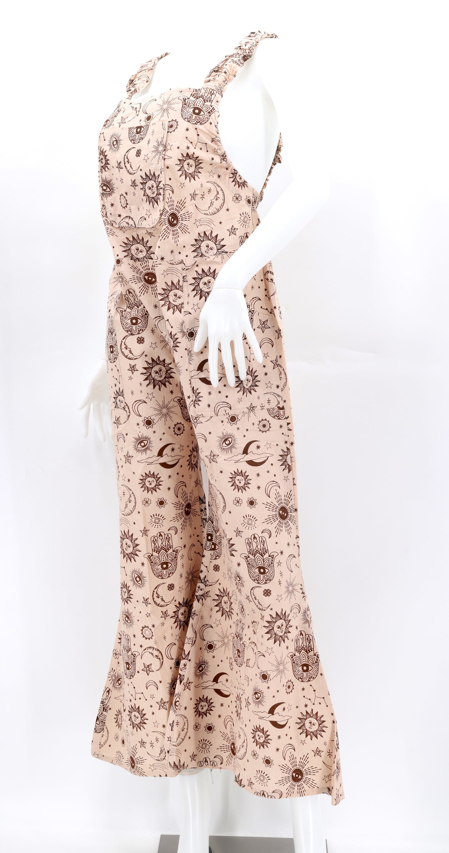 Cotton Hippie Handmade Celestial Print Wide Leg Bohemian Overalls