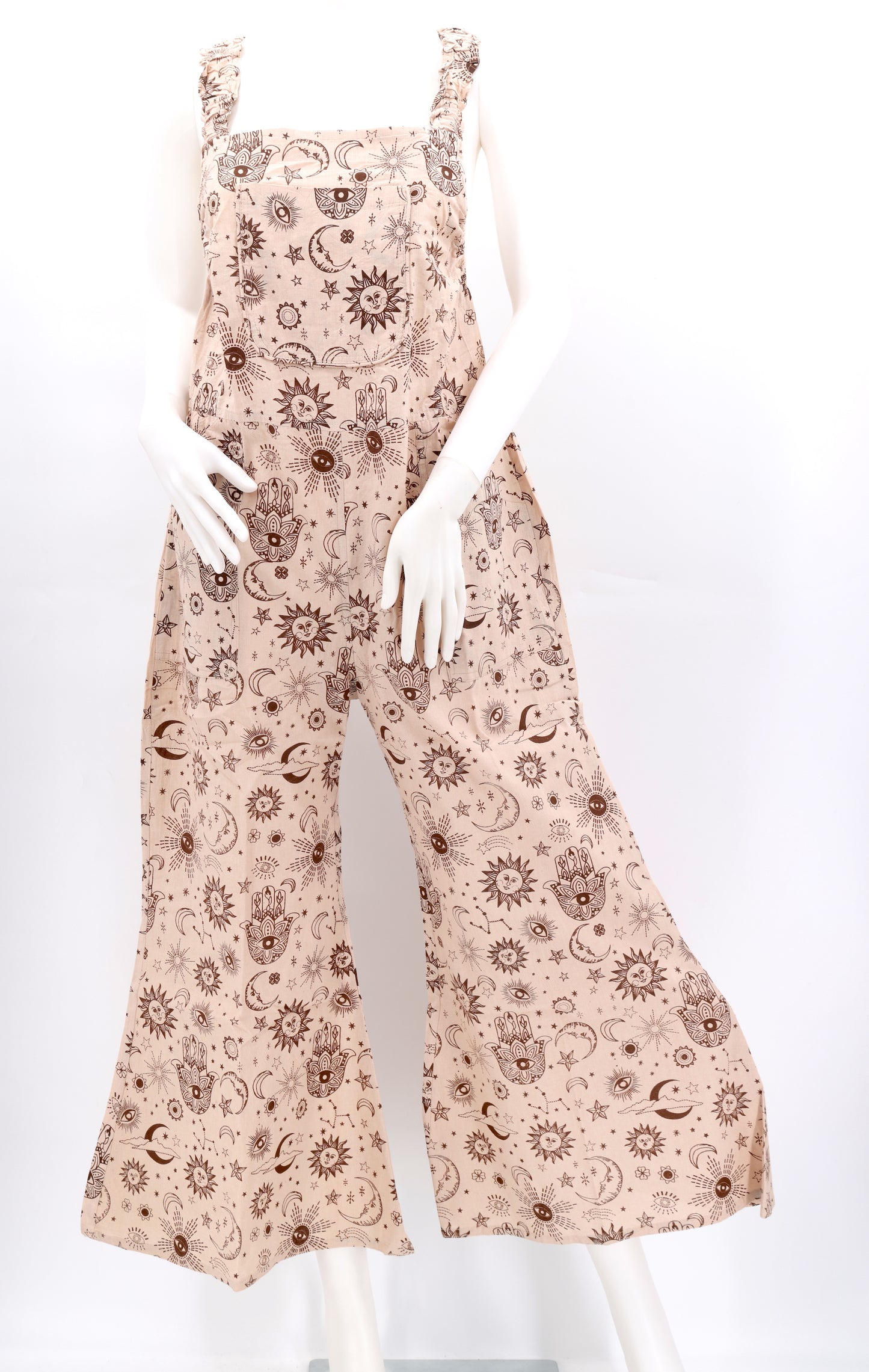 Cotton Hippie Handmade Celestial Print Wide Leg Bohemian Overalls