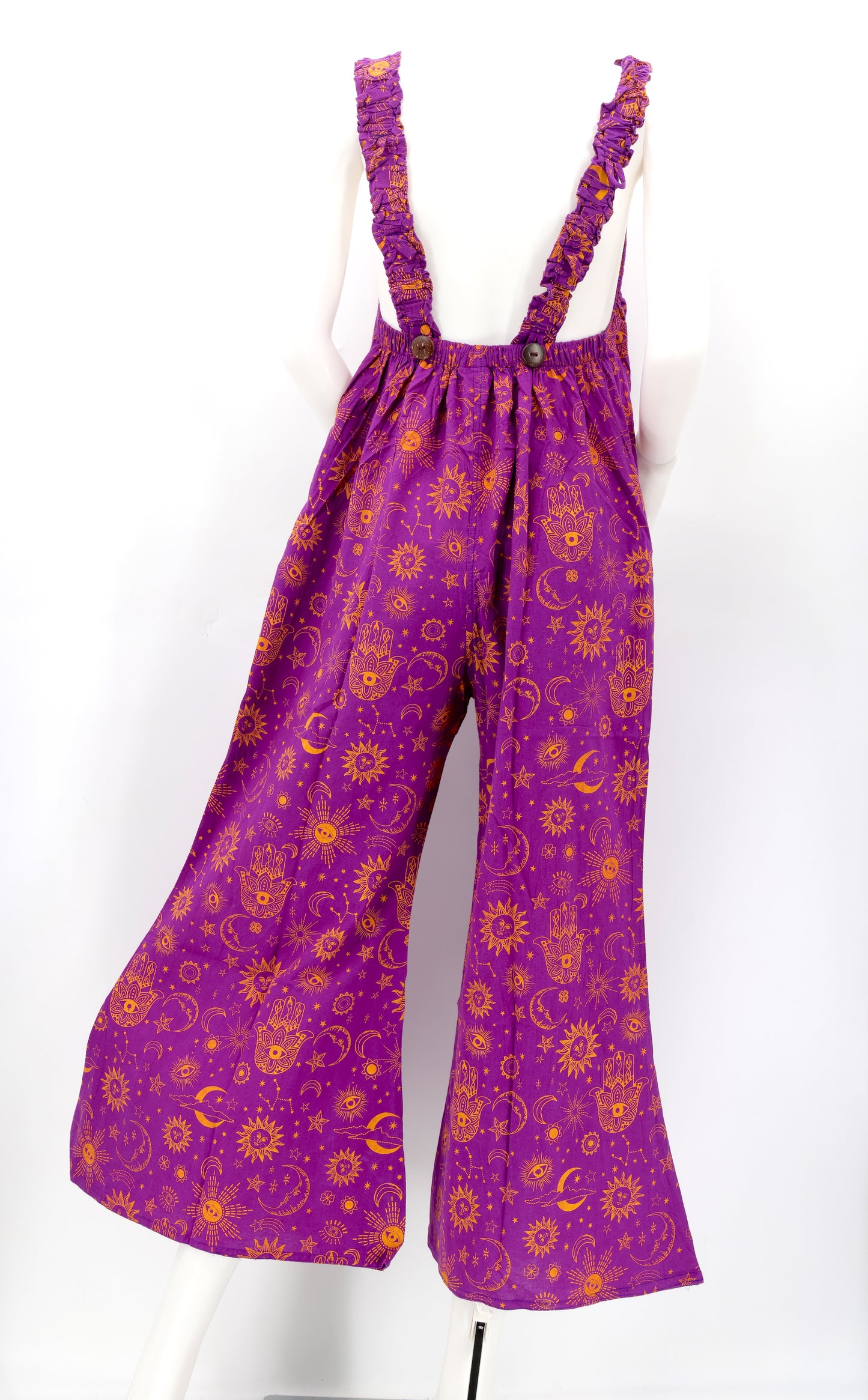 Cotton Hippie Handmade Celestial Print Wide Leg Bohemian Overalls