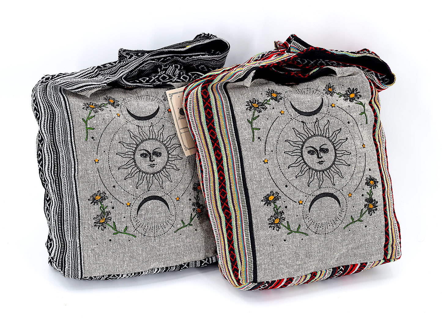 Cotton Celestial Sun and Moon Print Handmade Crossbody Bag