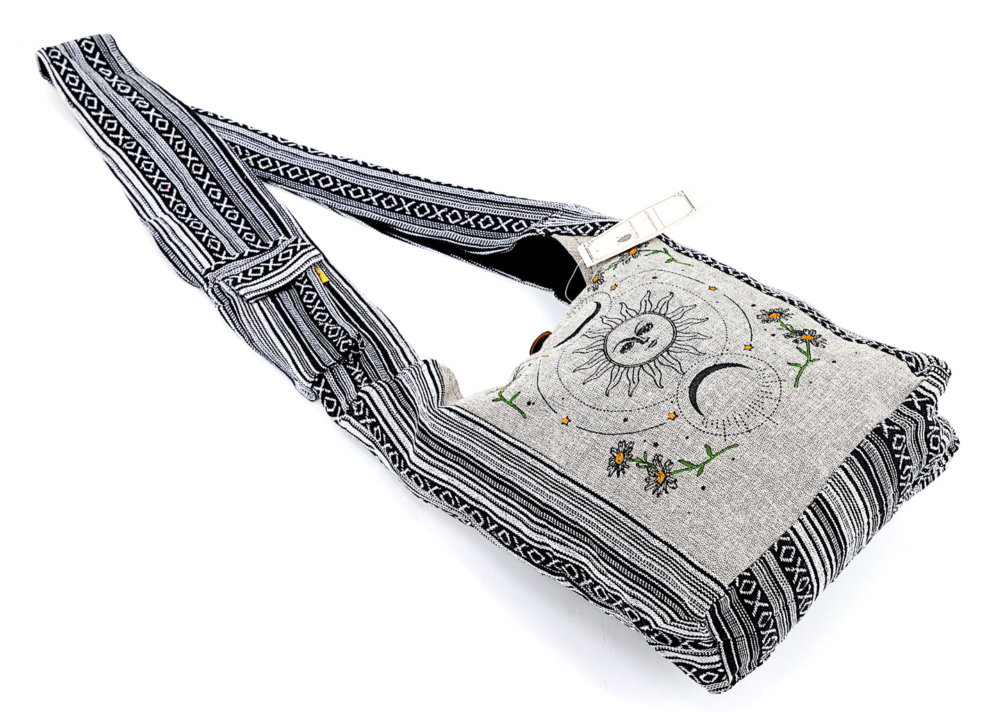 Cotton Celestial Sun and Moon Print Handmade Crossbody Bag