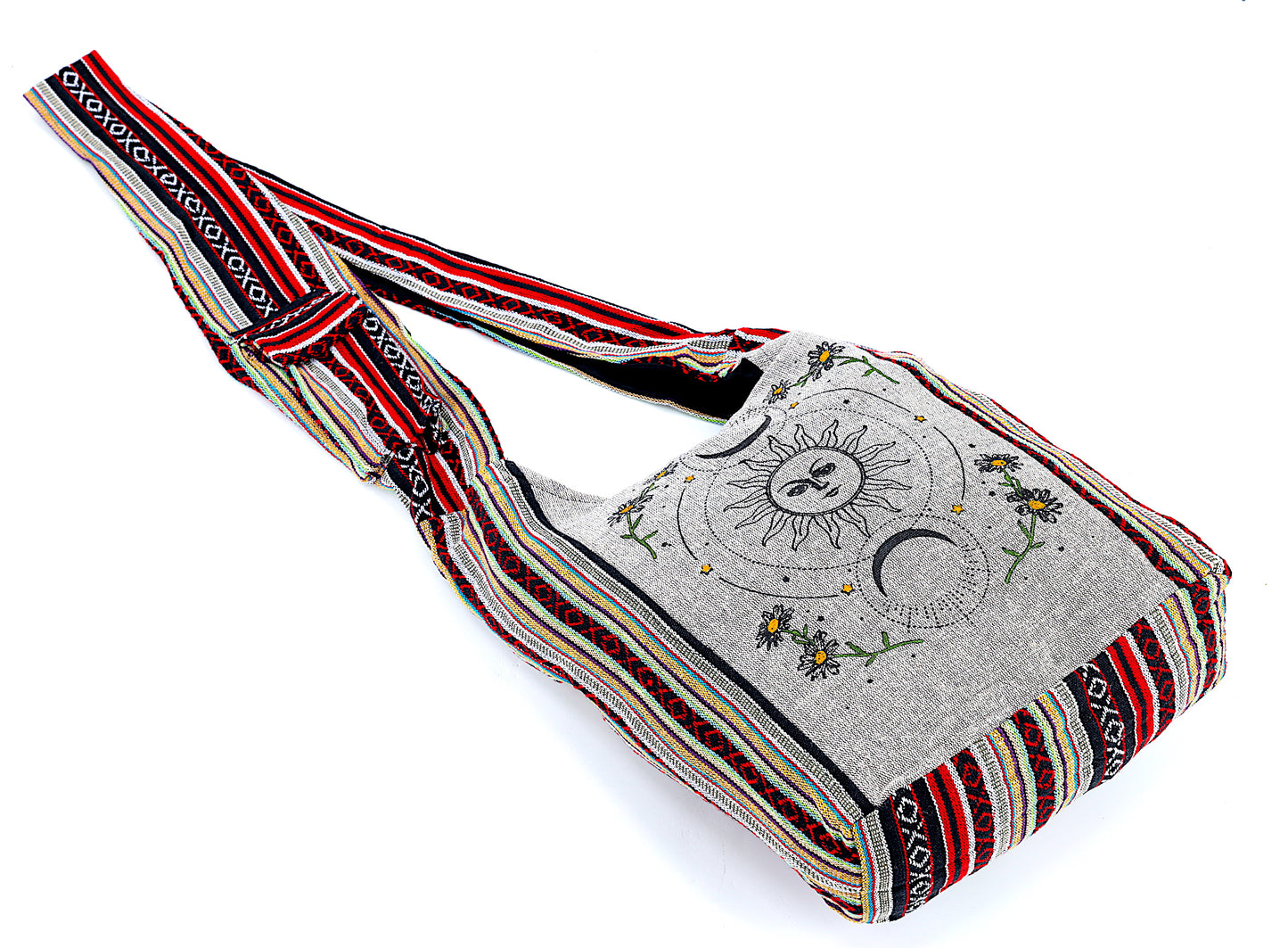 Cotton Celestial Sun and Moon Print Handmade Crossbody Bag