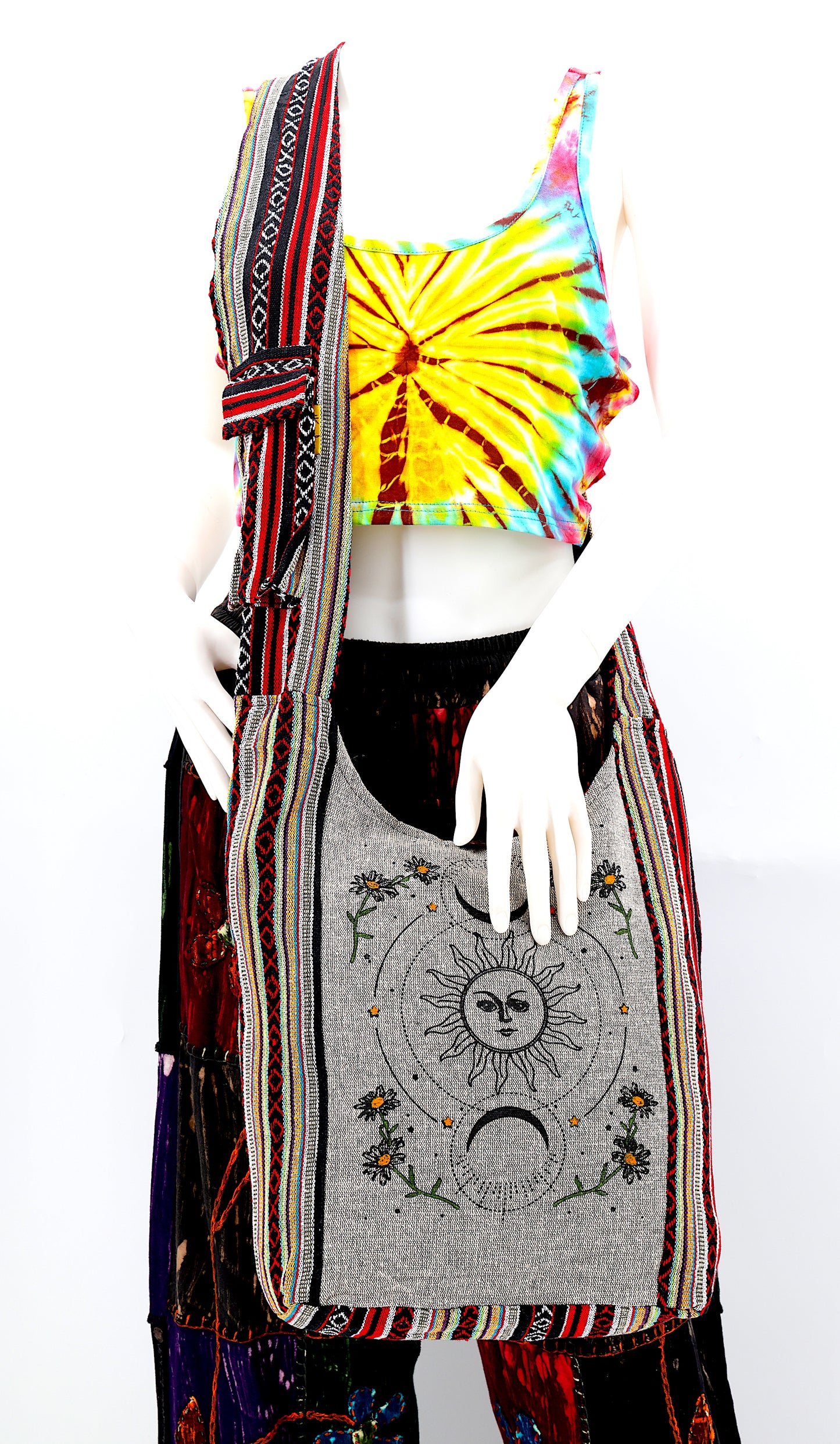 Cotton Celestial Sun and Moon Print Handmade Crossbody Bag