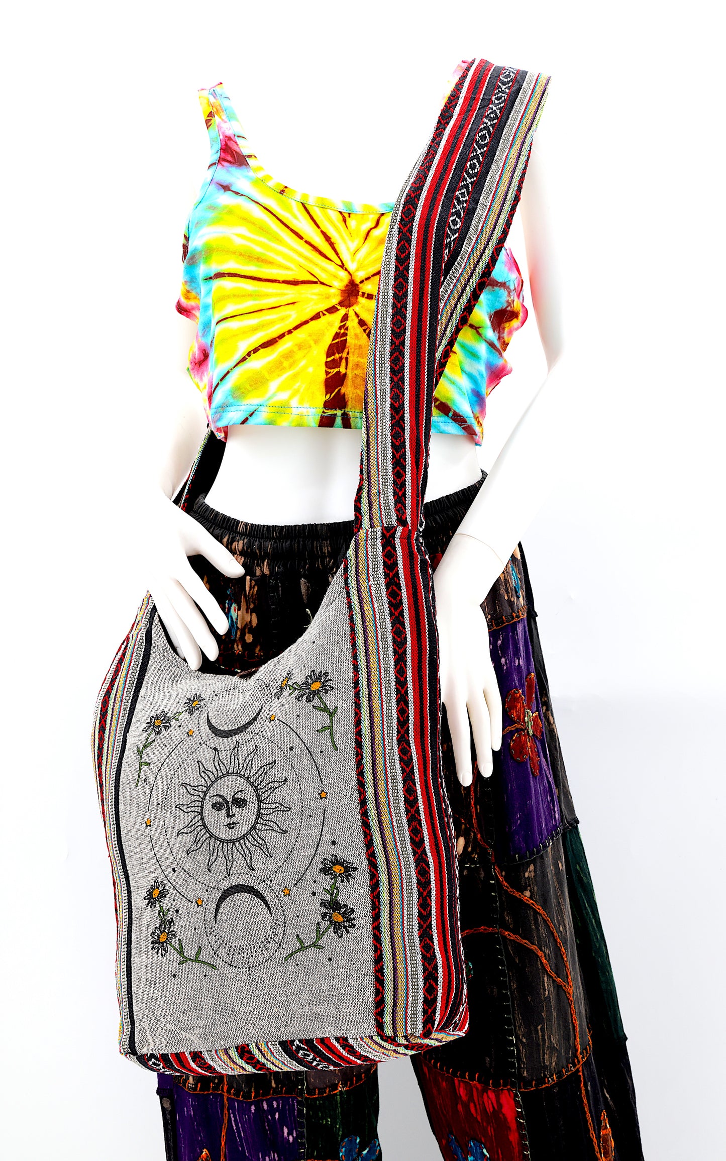 Cotton Celestial Sun and Moon Print Handmade Crossbody Bag