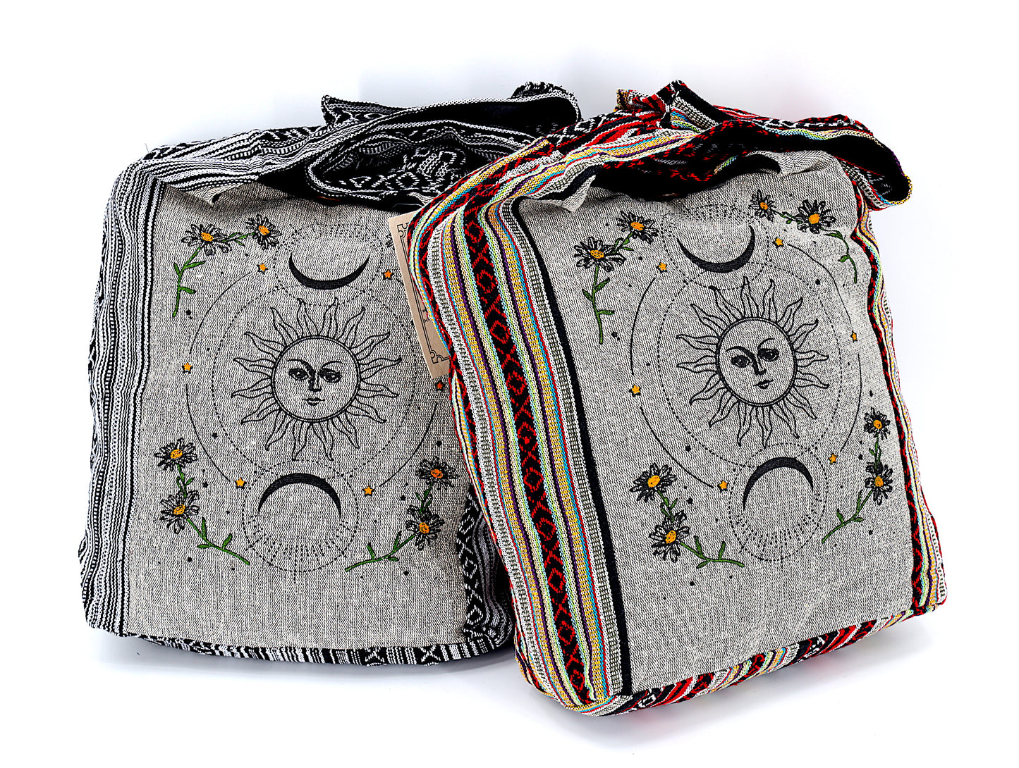 Cotton Celestial Sun and Moon Print Handmade Crossbody Bag
