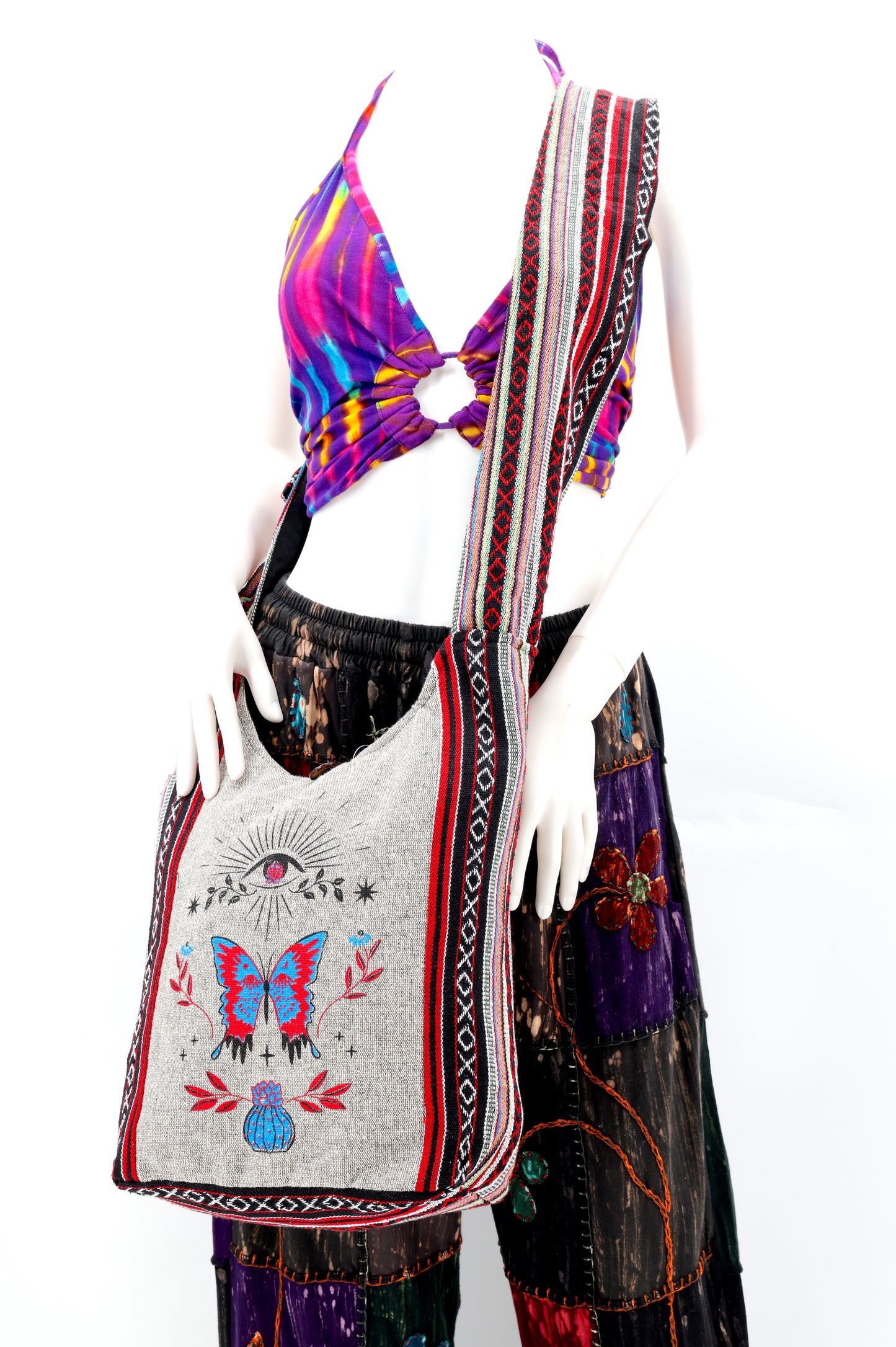Cotton Butterfly Print Handmade Crossbody Bag