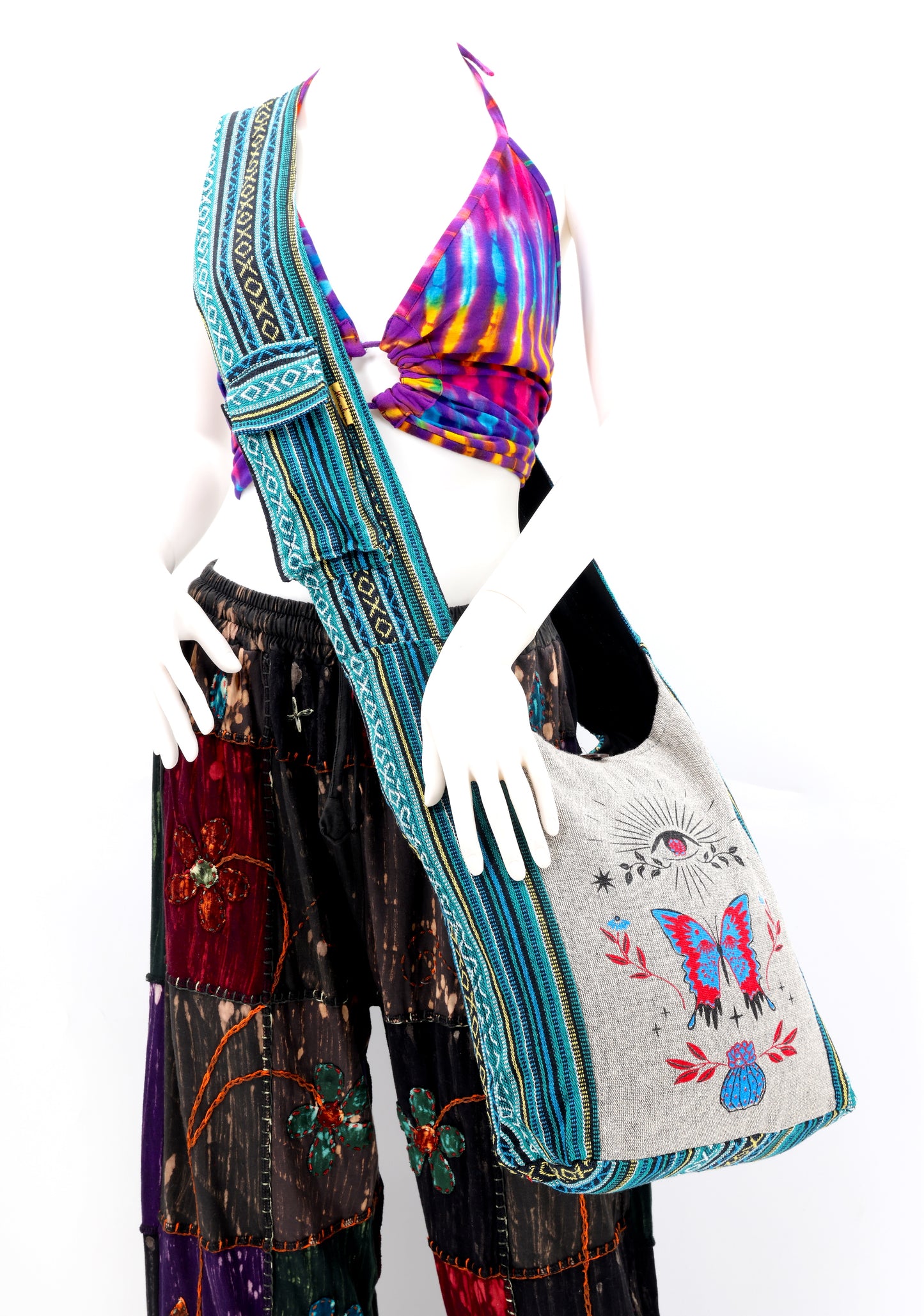 Cotton Butterfly Print Handmade Crossbody Bag