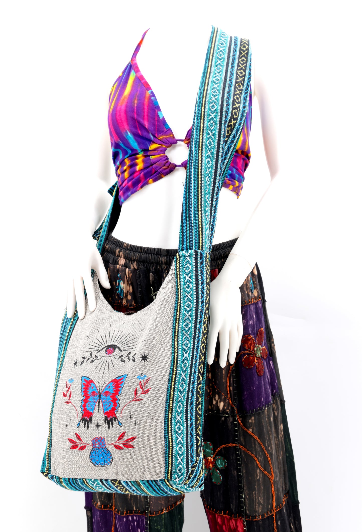 Cotton Butterfly Print Handmade Crossbody Bag