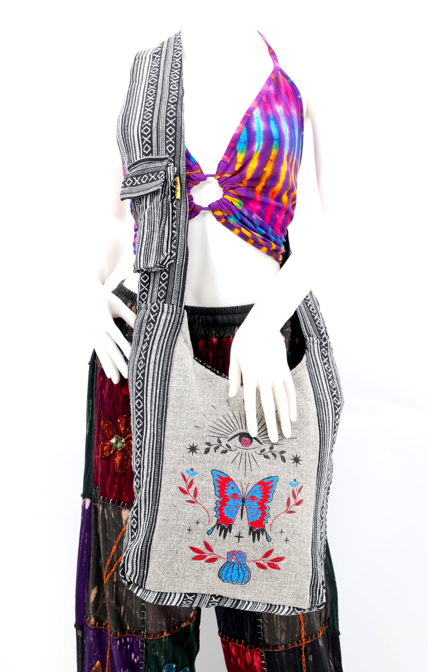 Cotton Butterfly Print Handmade Crossbody Bag