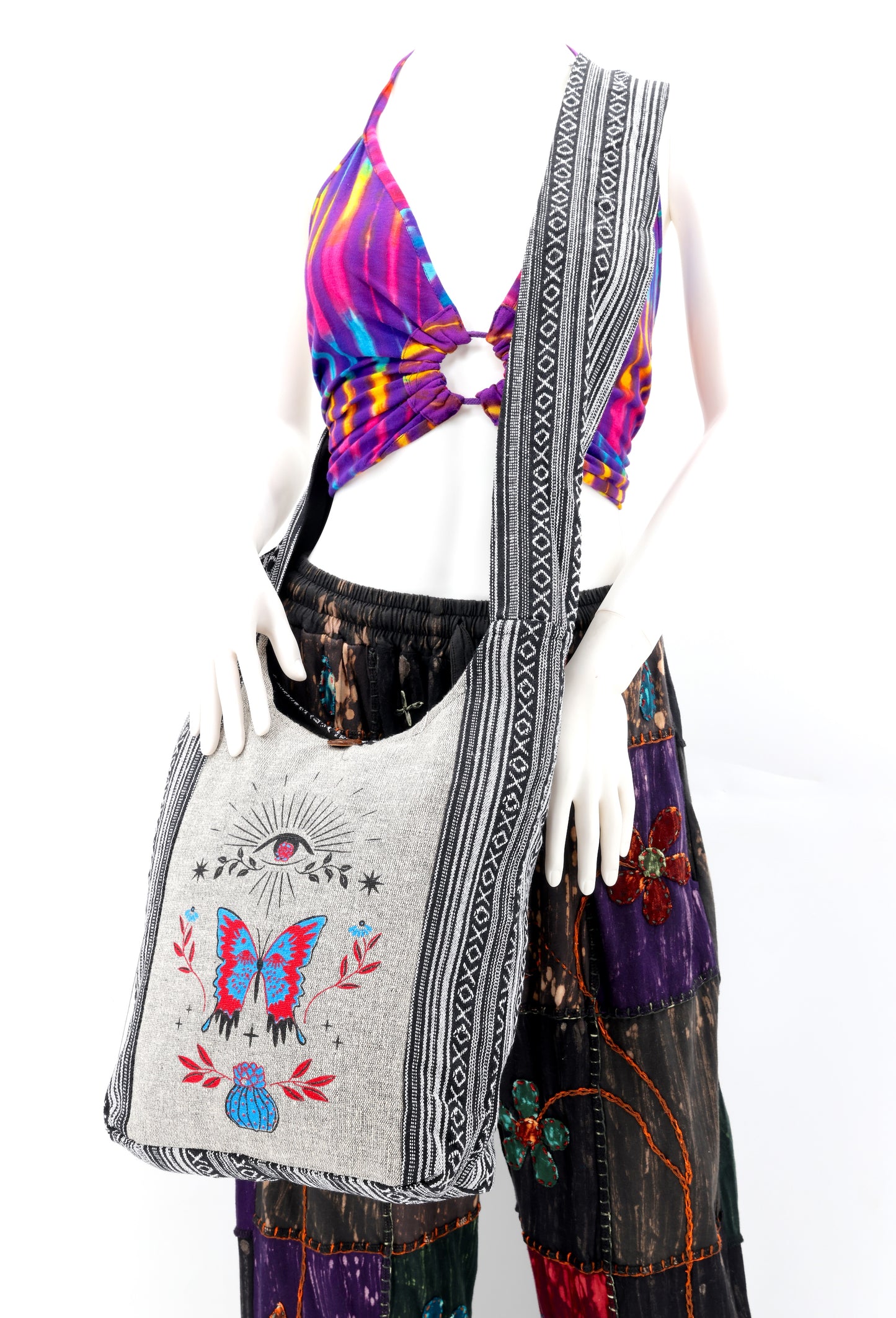 Cotton Butterfly Print Handmade Crossbody Bag