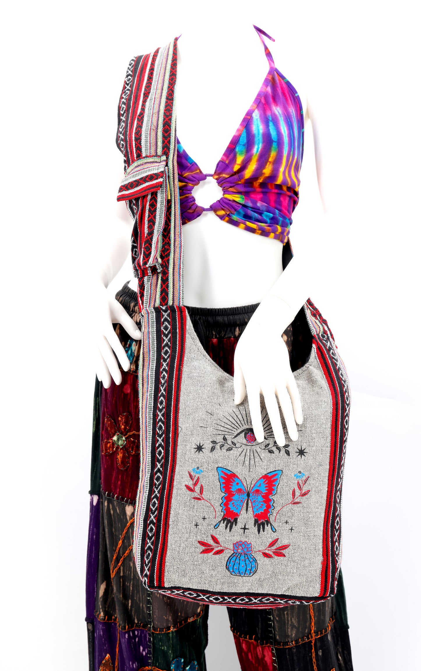 Cotton Butterfly Print Handmade Crossbody Bag