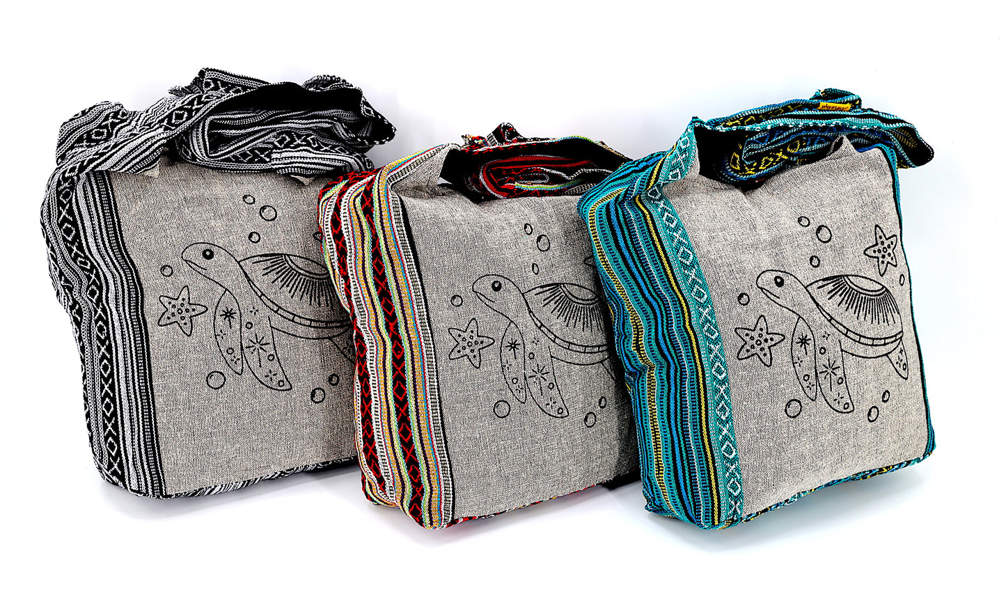 Cotton Sea Turtle Print Handmade Crossbody Bag