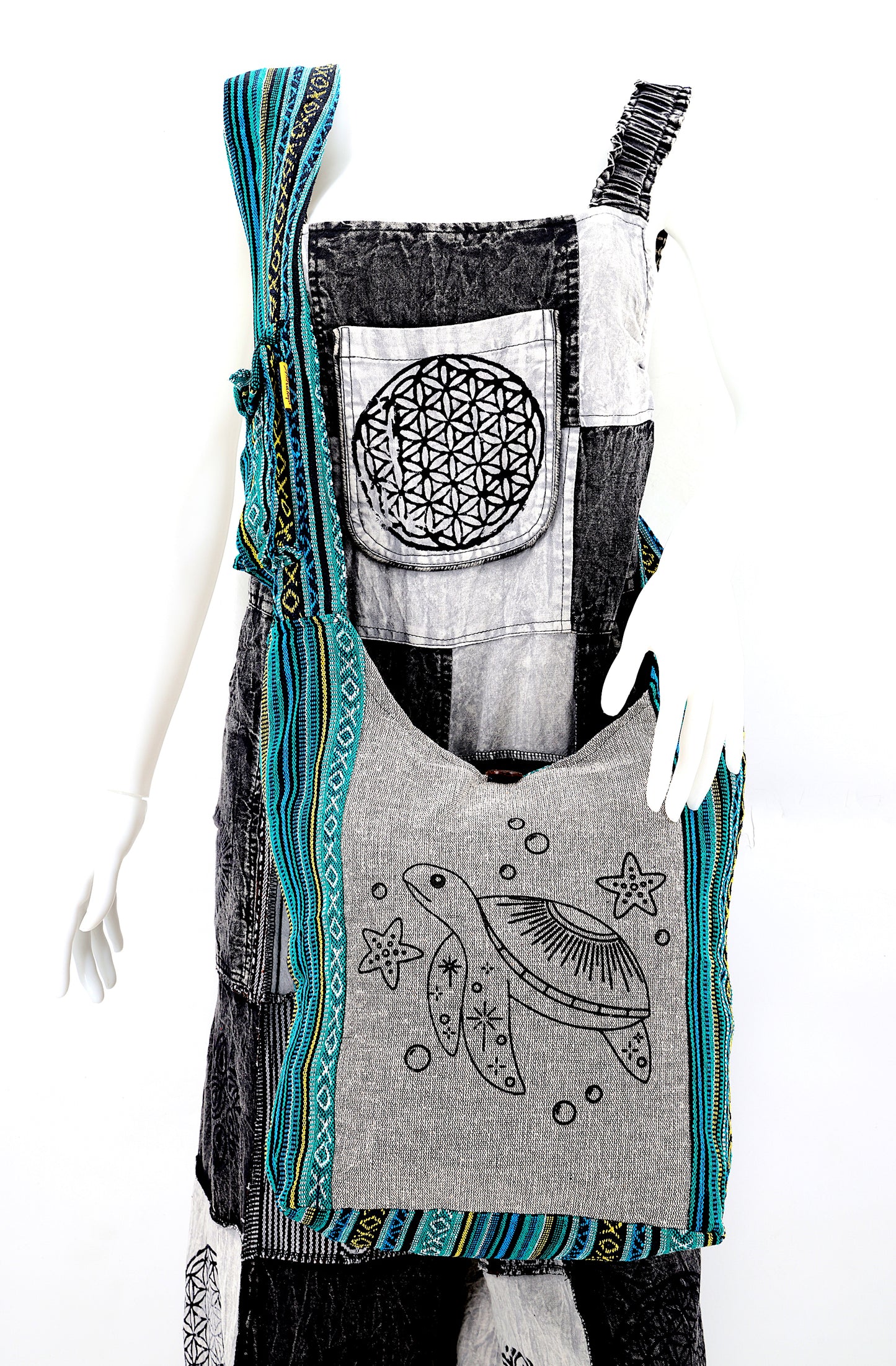 Cotton Sea Turtle Print Handmade Crossbody Bag