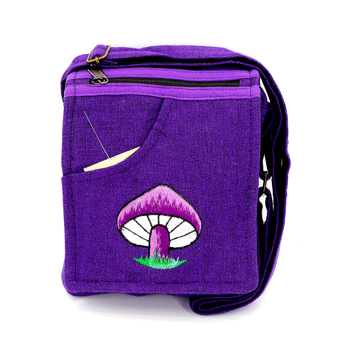 Cotton Mushroom Hand Embroidered Passport Bag
