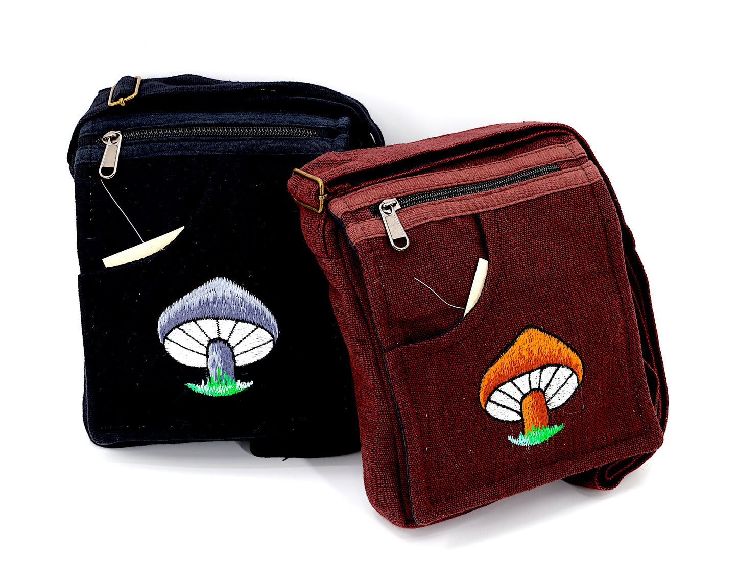 Cotton Mushroom Hand Embroidered Passport Bag