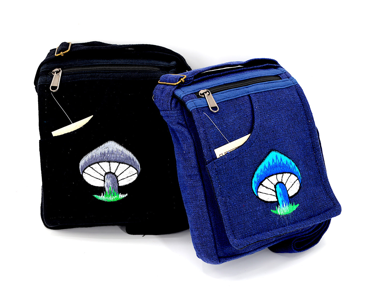 Cotton Mushroom Hand Embroidered Passport Bag
