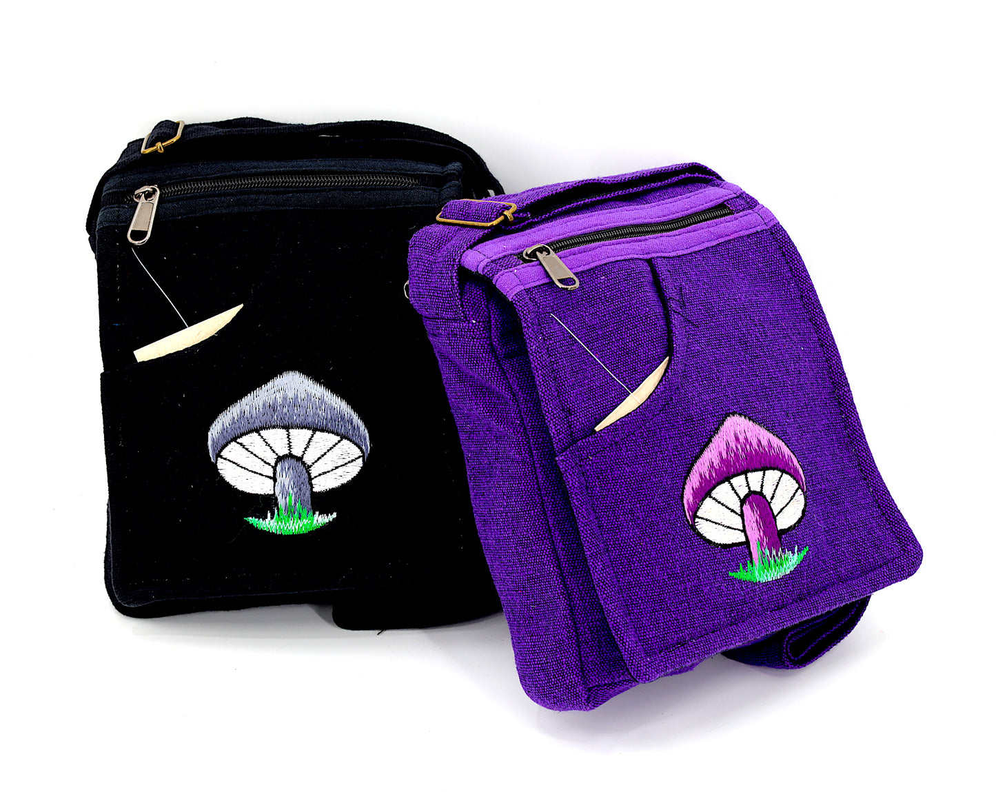 Cotton Mushroom Hand Embroidered Passport Bag