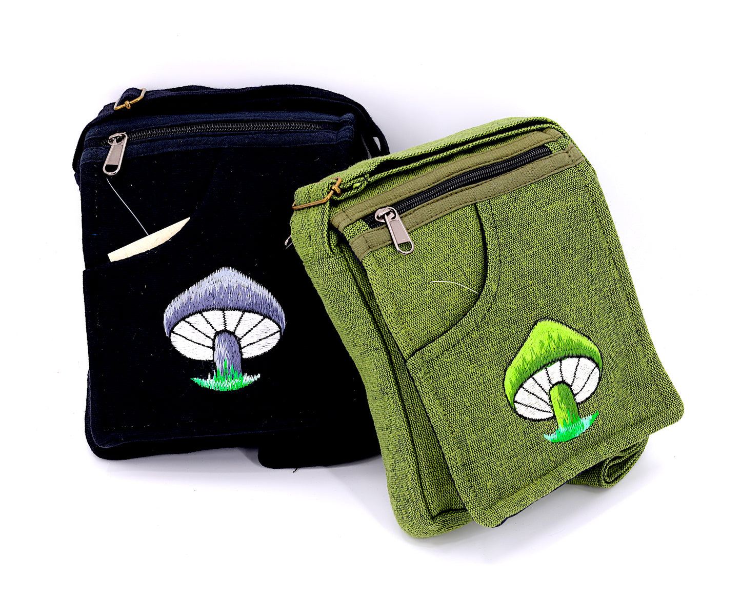 Cotton Mushroom Hand Embroidered Passport Bag