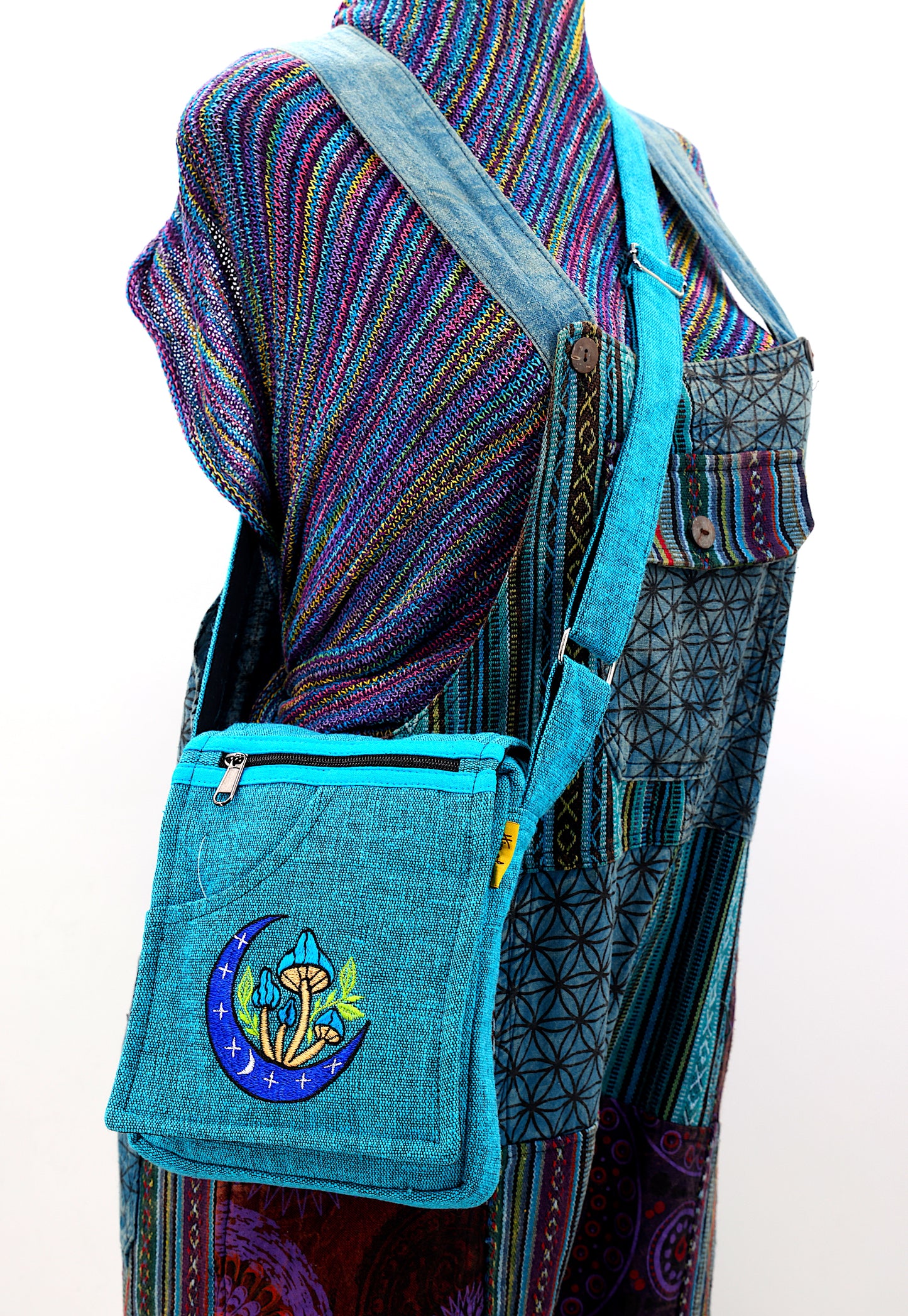 Cotton Moon Mushroom Hand Embroidered Passport Bag
