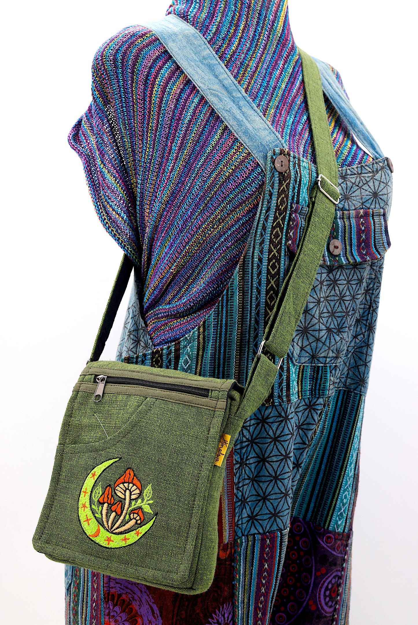 Cotton Moon Mushroom Hand Embroidered Passport Bag