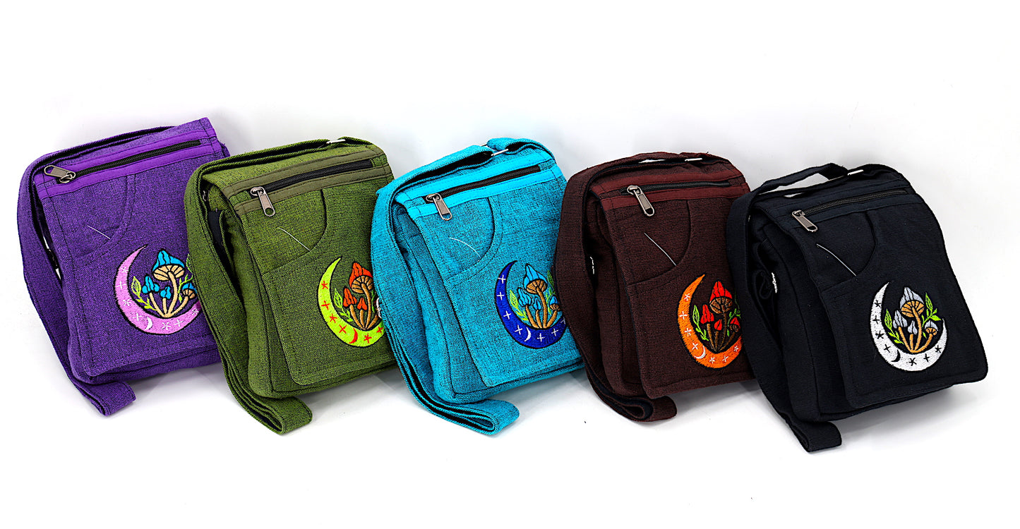 Cotton Moon Mushroom Hand Embroidered Passport Bag